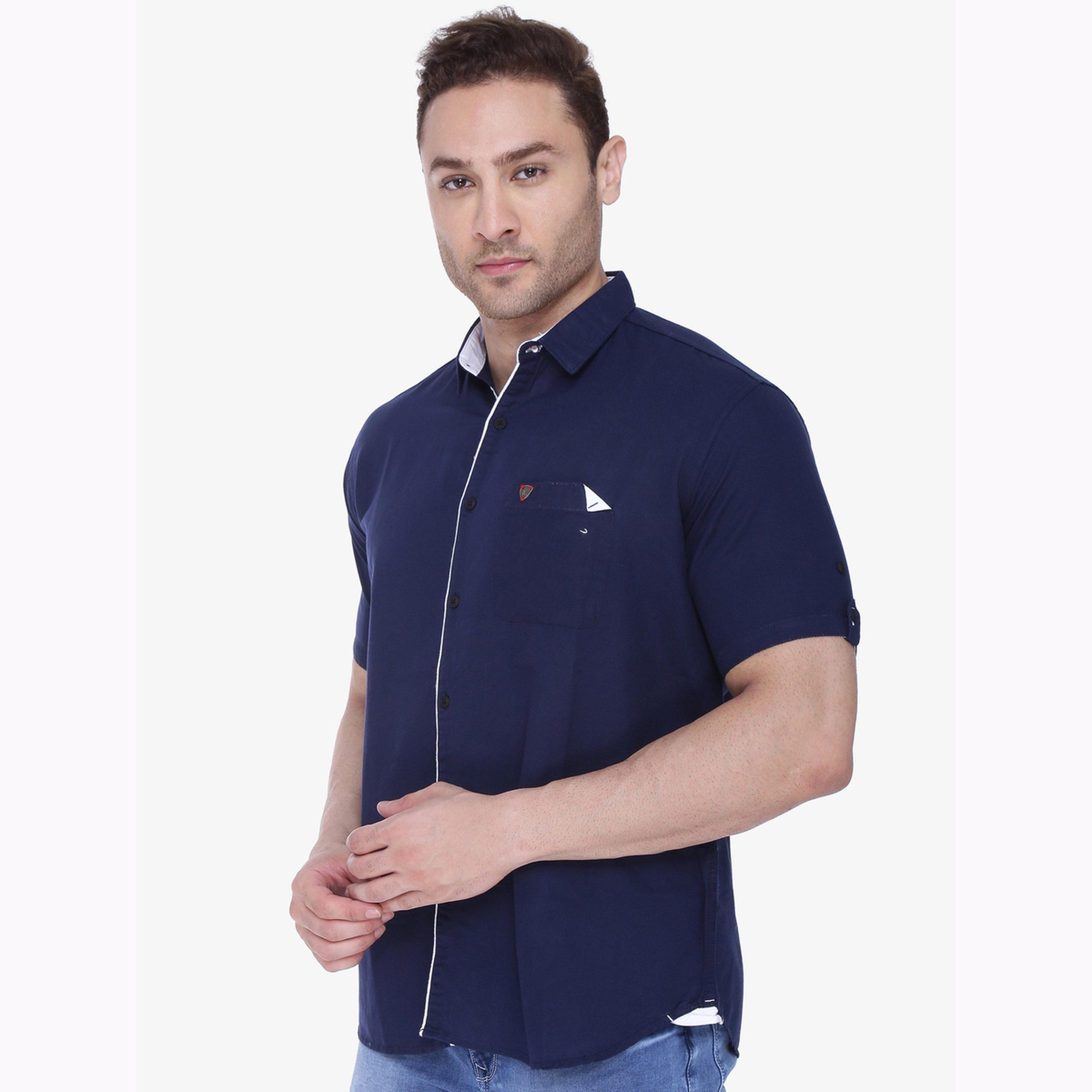 قميص رجالي مزيج كتان كحلي بأكمام قصيرة-men-clothing-shirts-image-5
