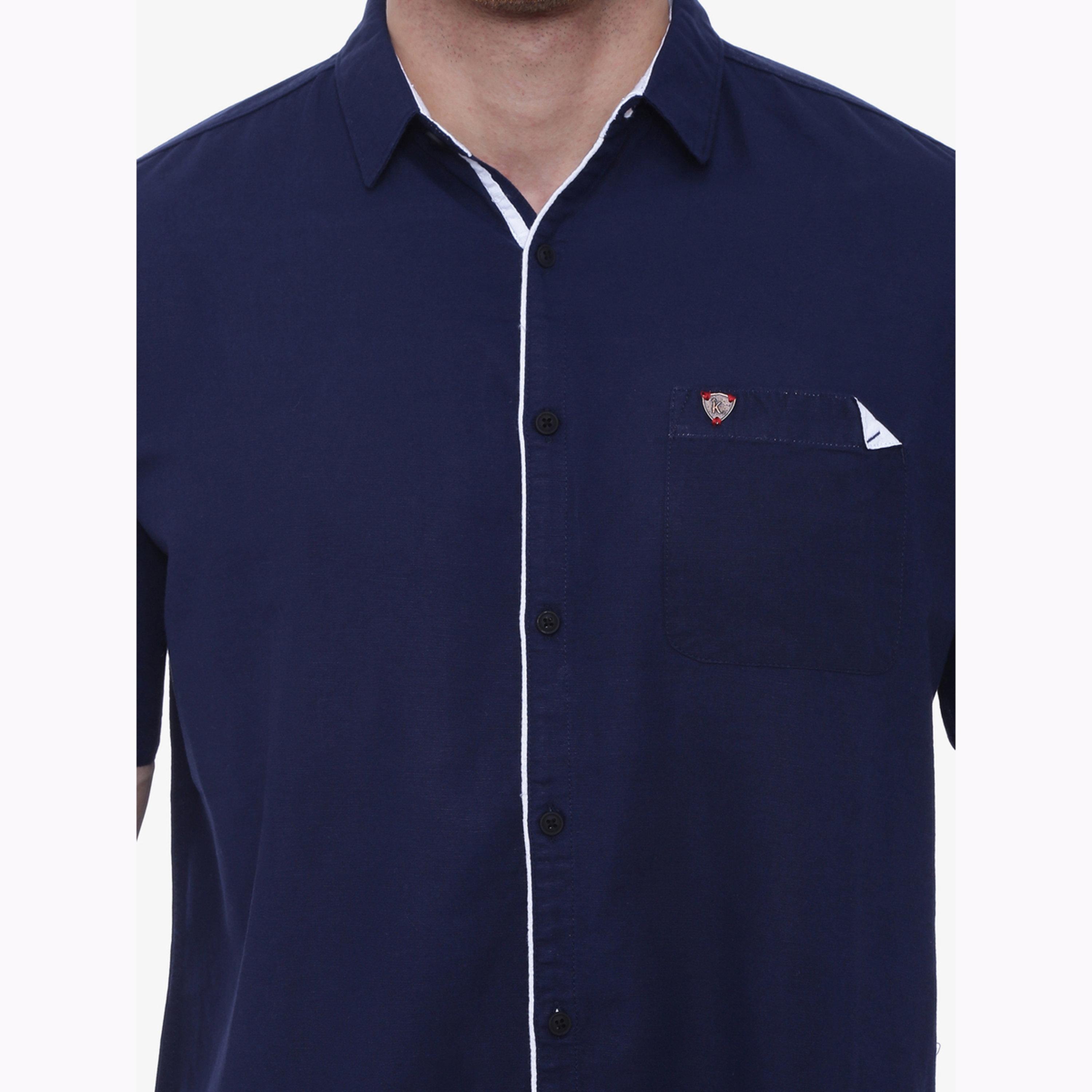 قميص رجالي مزيج كتان كحلي بأكمام قصيرة-men-clothing-shirts-image-6