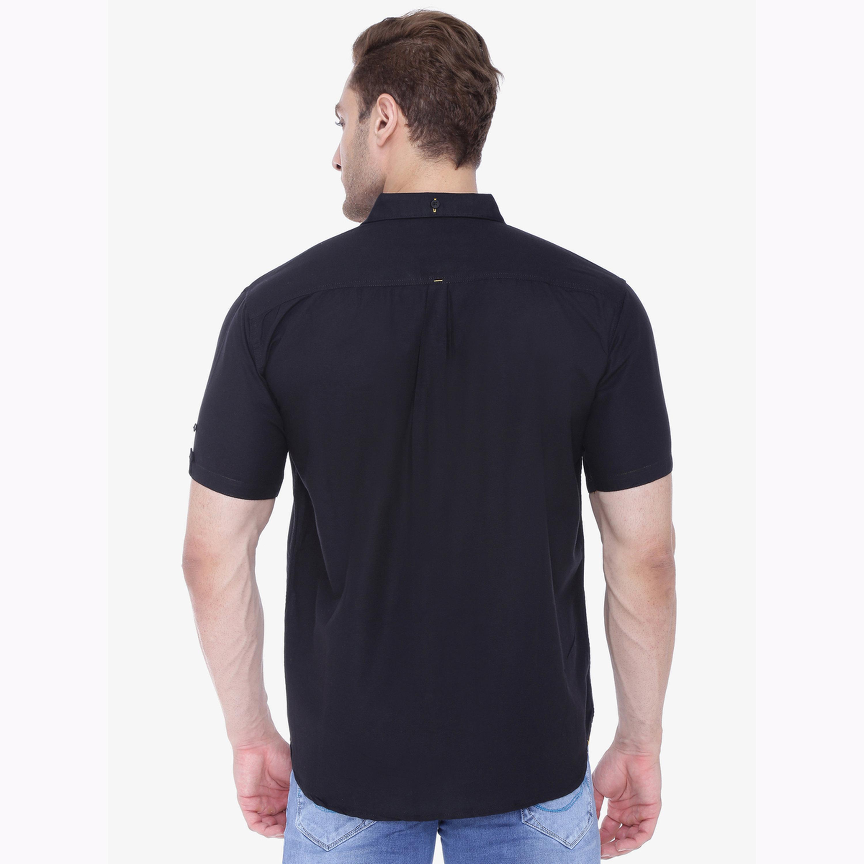 KUONS AVENUE X Styli Men Black Linen Blend Short Sleeve Shirt-men-clothing-shirts-image-3