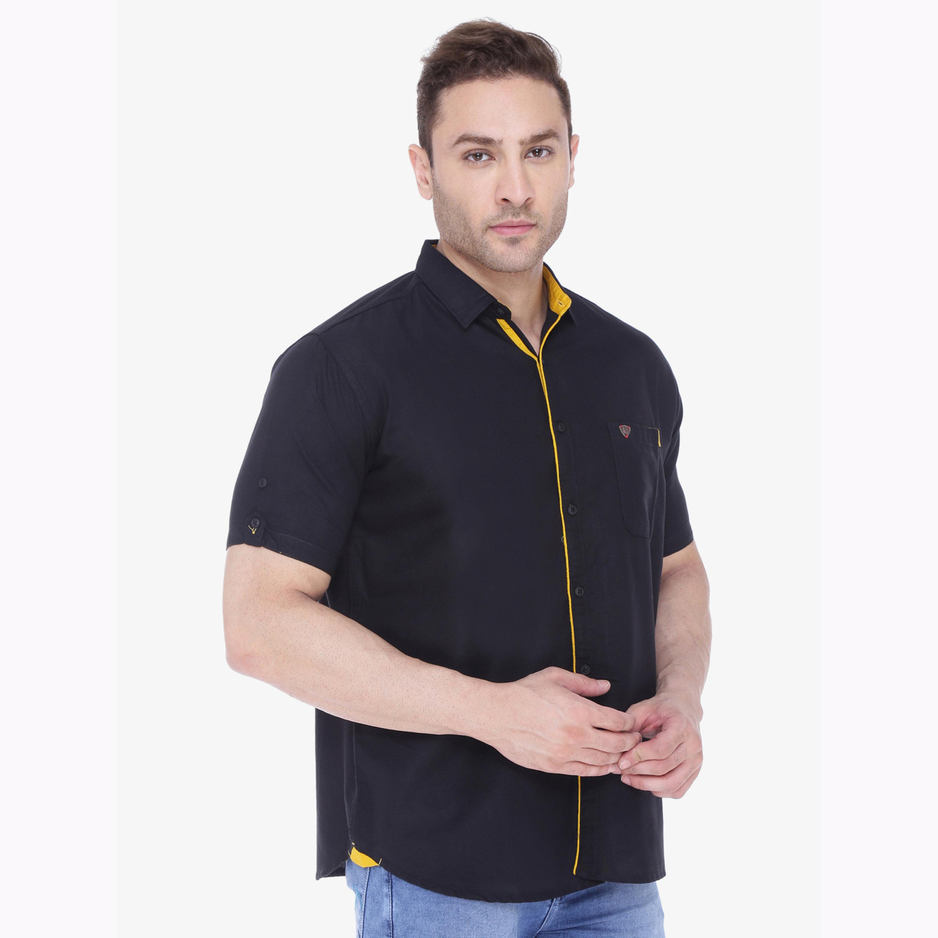 KUONS AVENUE X Styli Men Black Linen Blend Short Sleeve Shirt-men-clothing-shirts-image-4