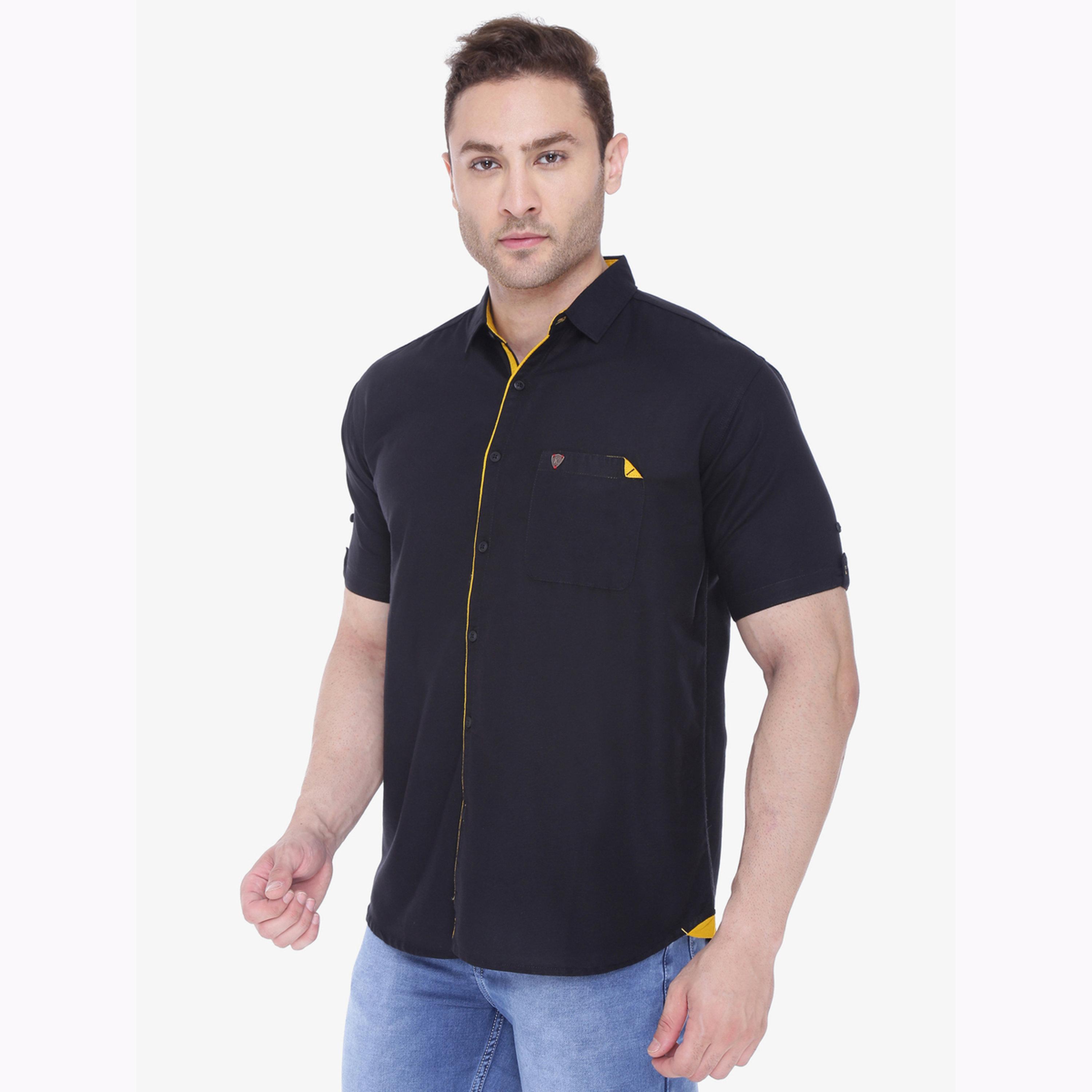 KUONS AVENUE X Styli Men Black Linen Blend Short Sleeve Shirt-men-clothing-shirts-image-5