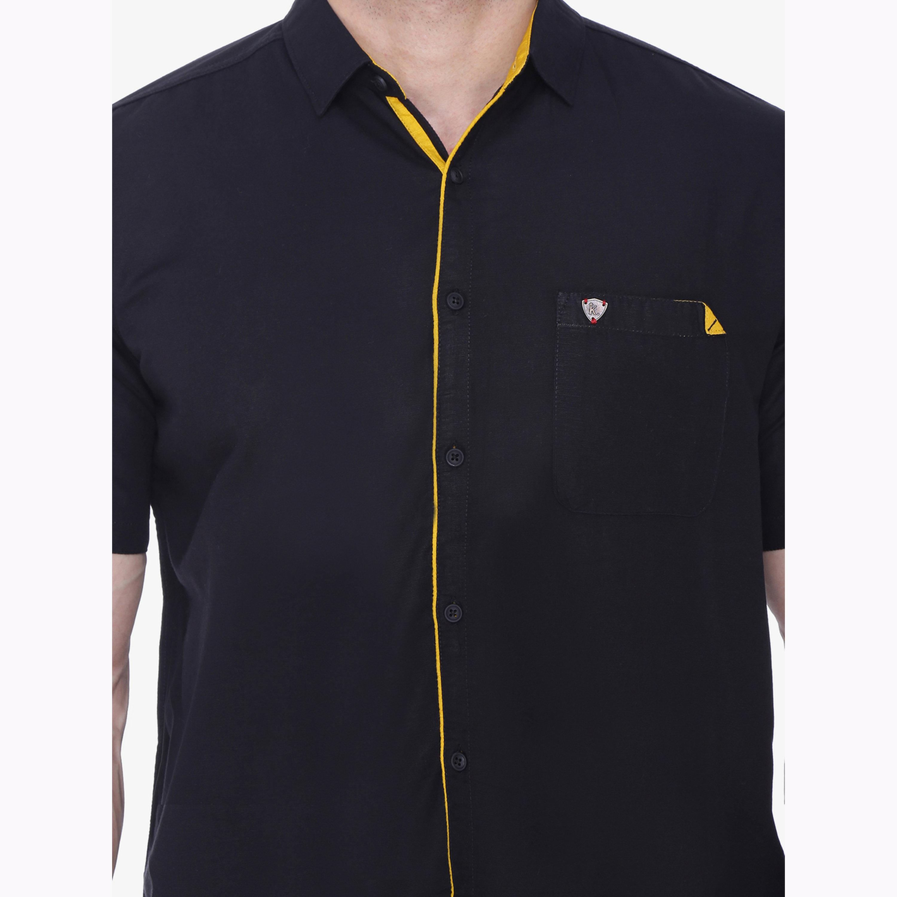 قميص رجالي مزيج كتان أسود بأكمام قصيرة-men-clothing-shirts-image-6