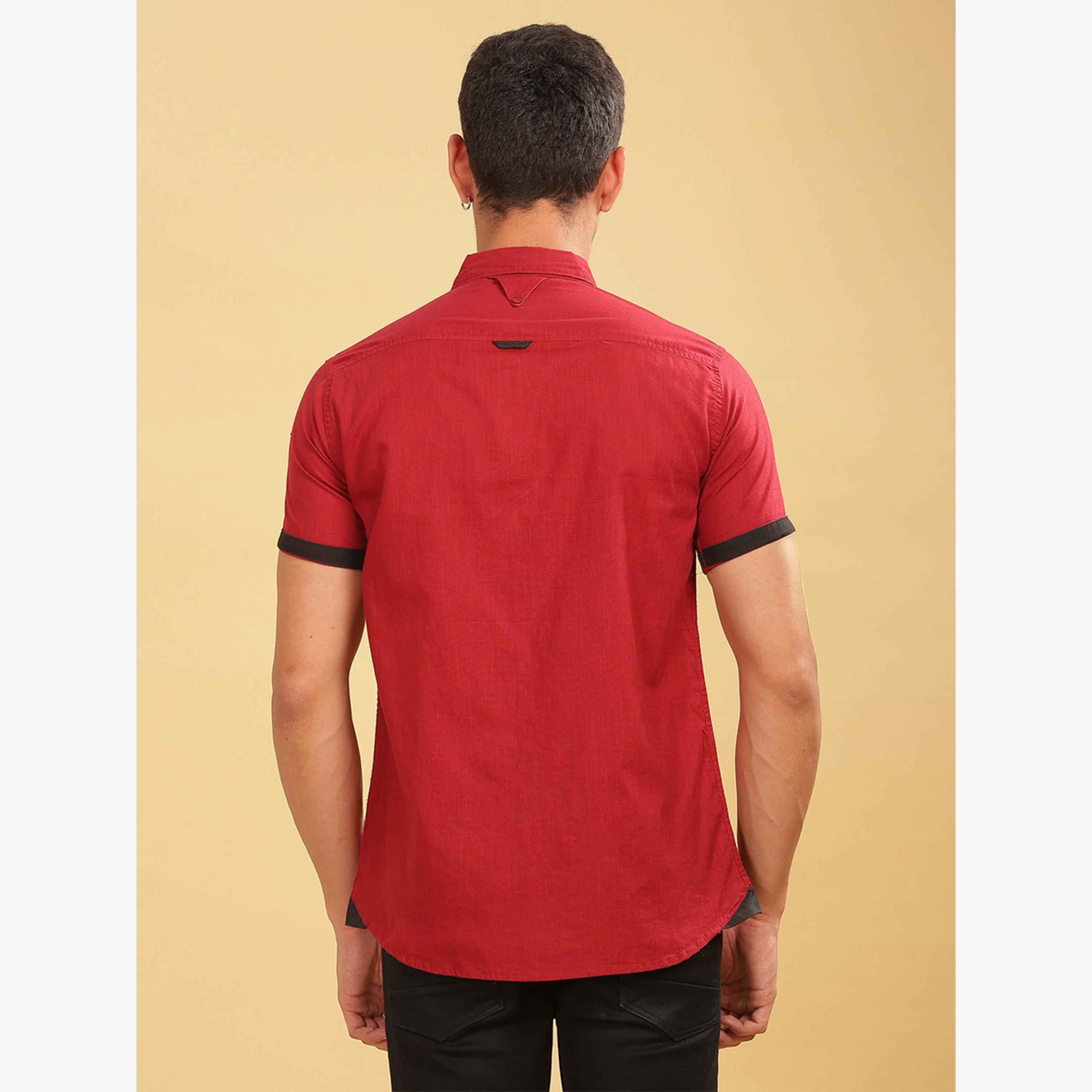 قميص رجالي مزيج كتان أحمر بأكمام قصيرة-men-clothing-shirts-image-3