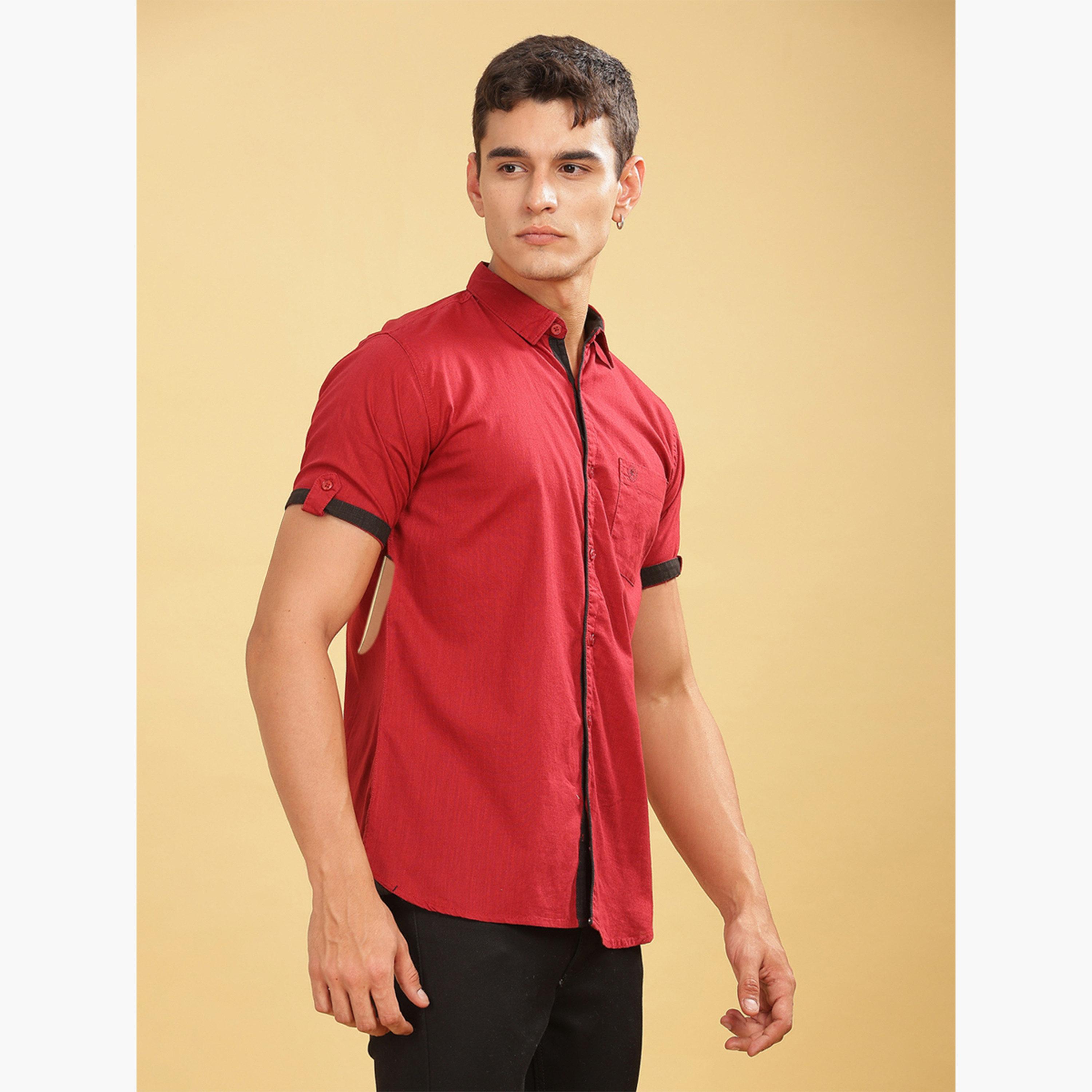 KUONS AVENUE X Styli Men Red Linen Blend Short Sleeve Shirt-men-clothing-shirts-image-4