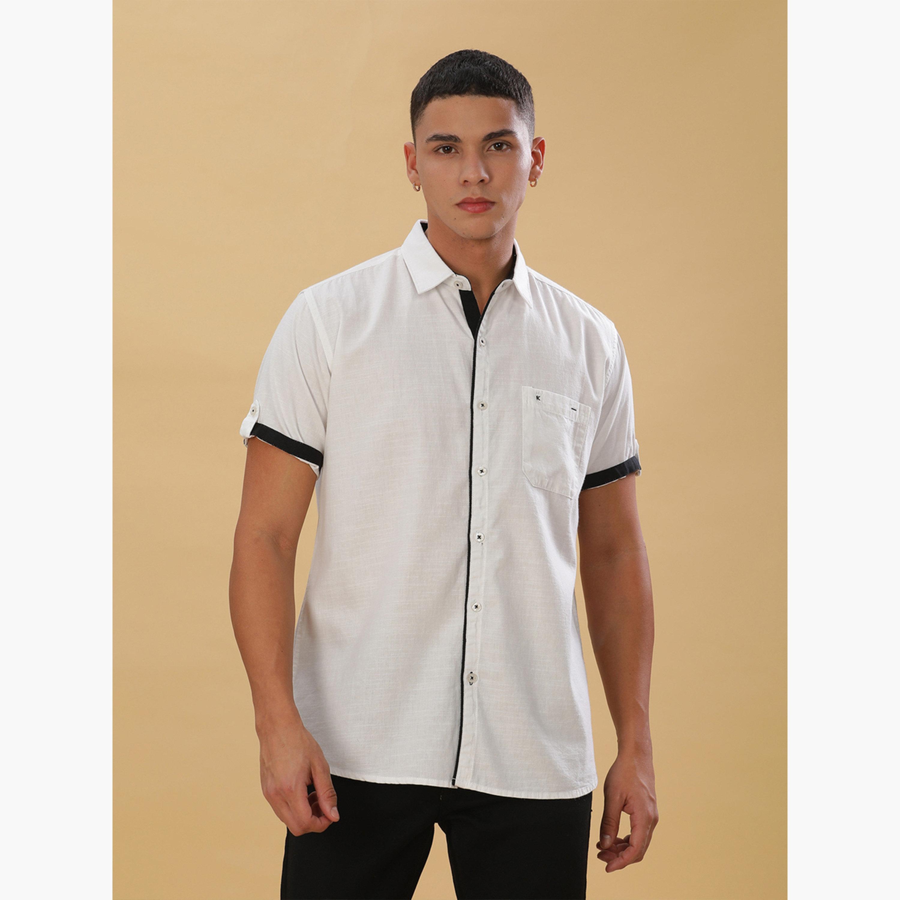 KUONS AVENUE X Styli Men White Linen Blend Short Sleeve Shirt-men-clothing-shirts-image-1