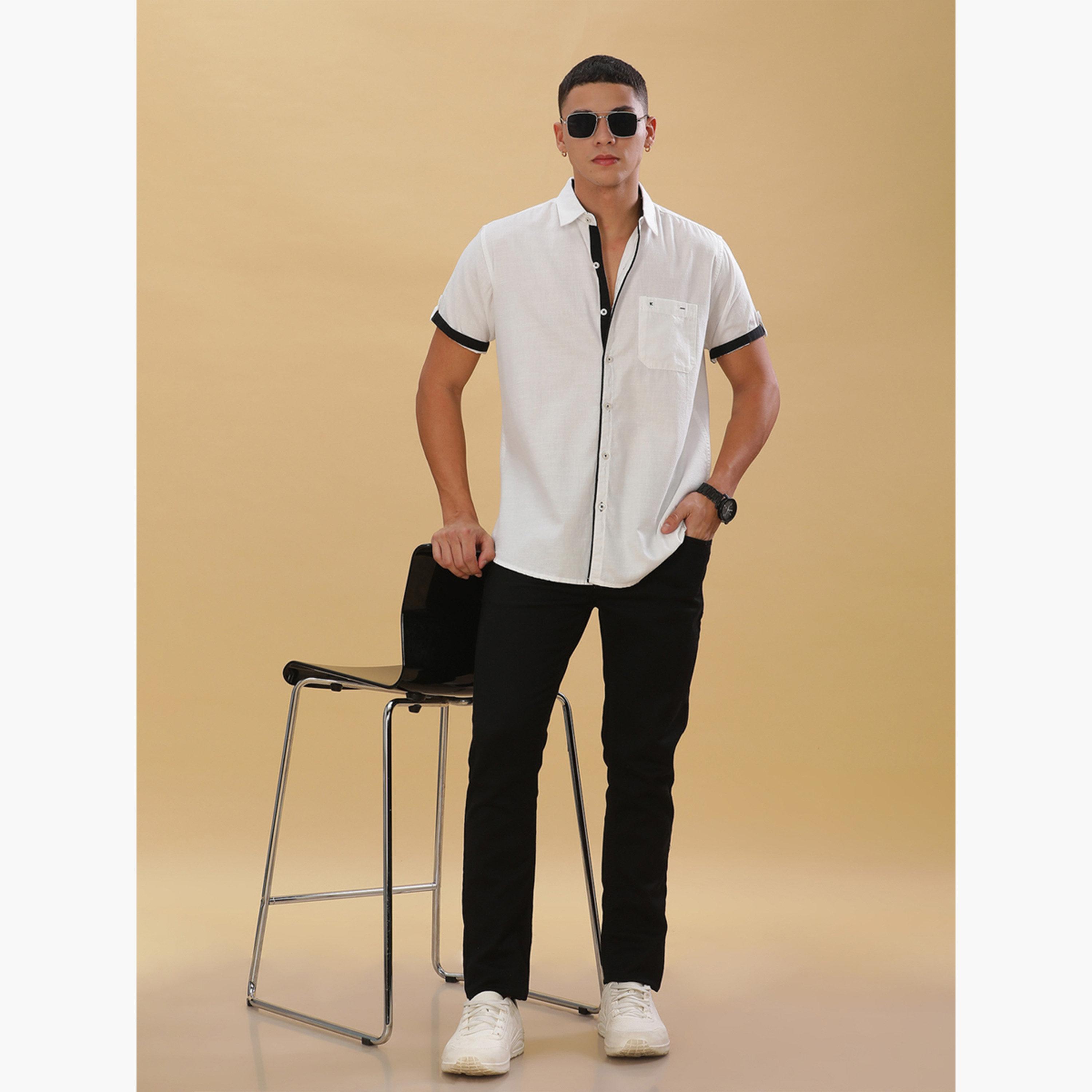KUONS AVENUE X Styli Men White Linen Blend Short Sleeve Shirt-men-clothing-shirts-image-2