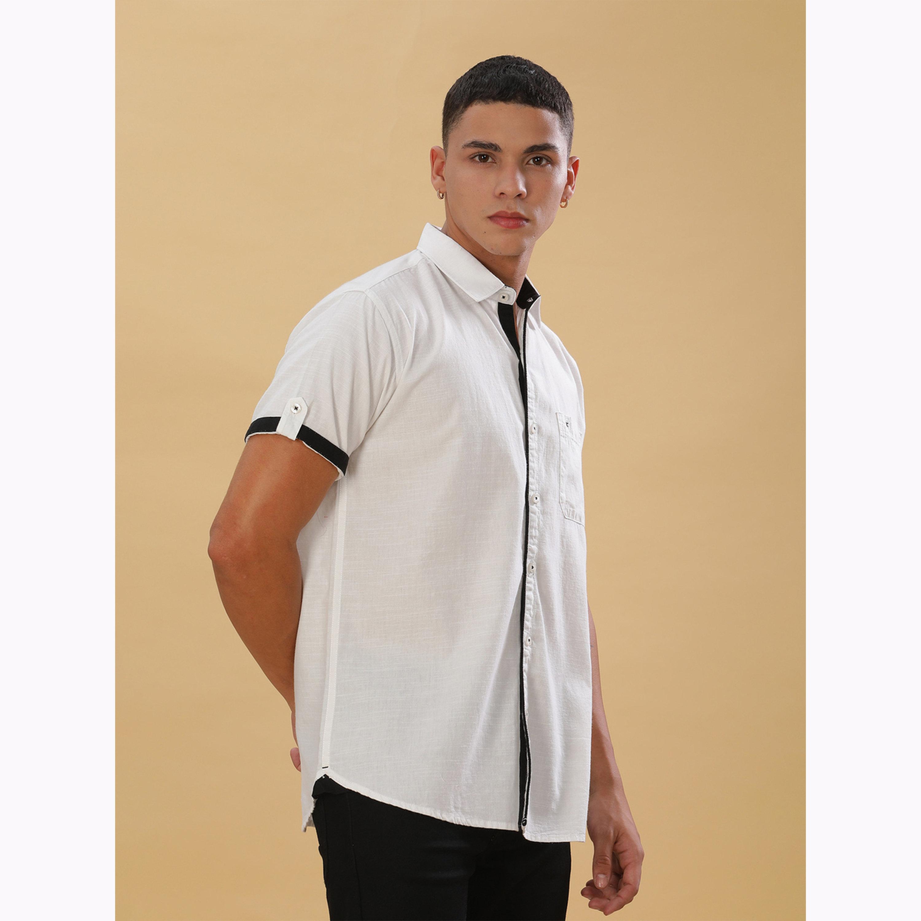 قميص رجالي مزيج كتان أبيض بأكمام قصيرة-men-clothing-shirts-image-4