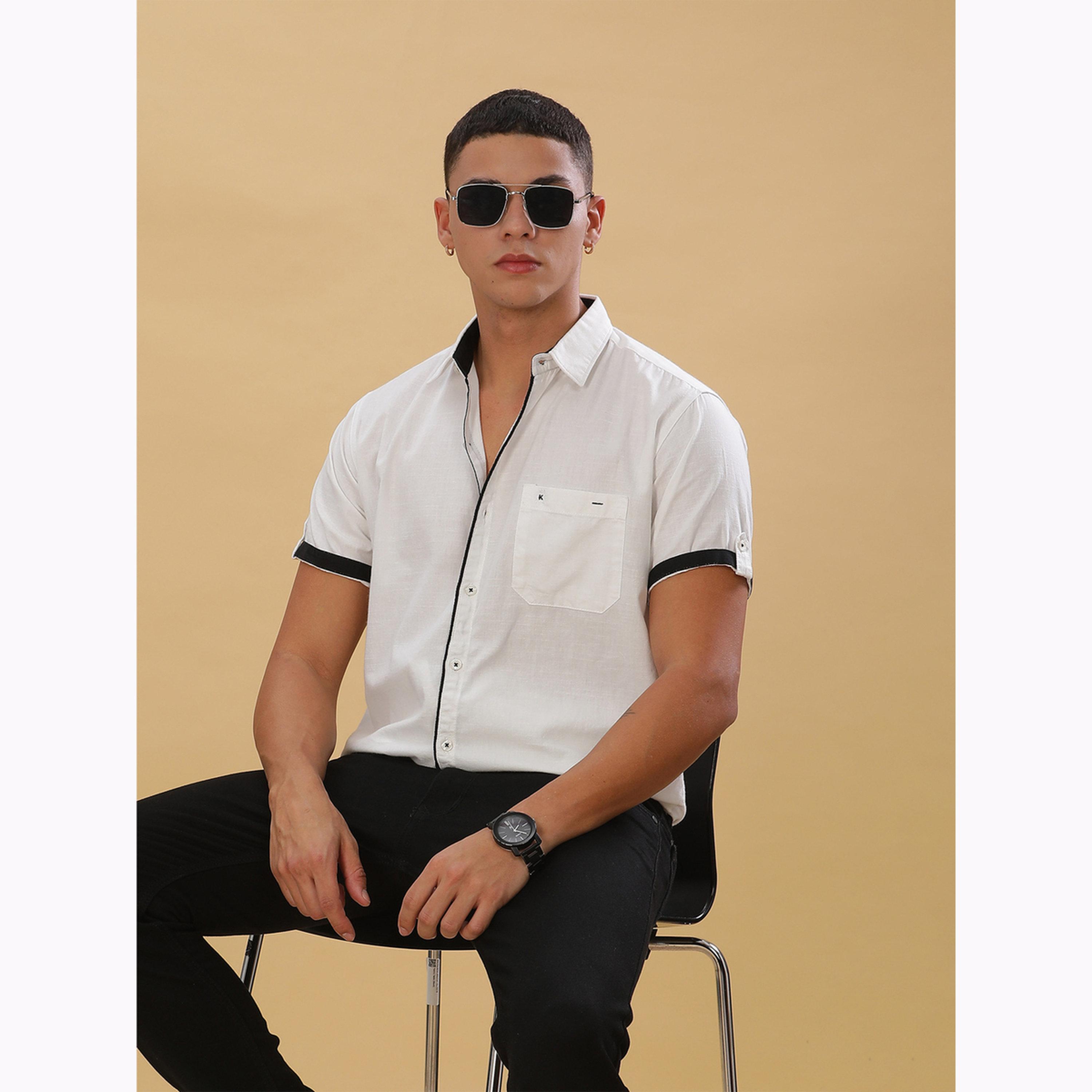 قميص رجالي مزيج كتان أبيض بأكمام قصيرة-men-clothing-shirts-image-6