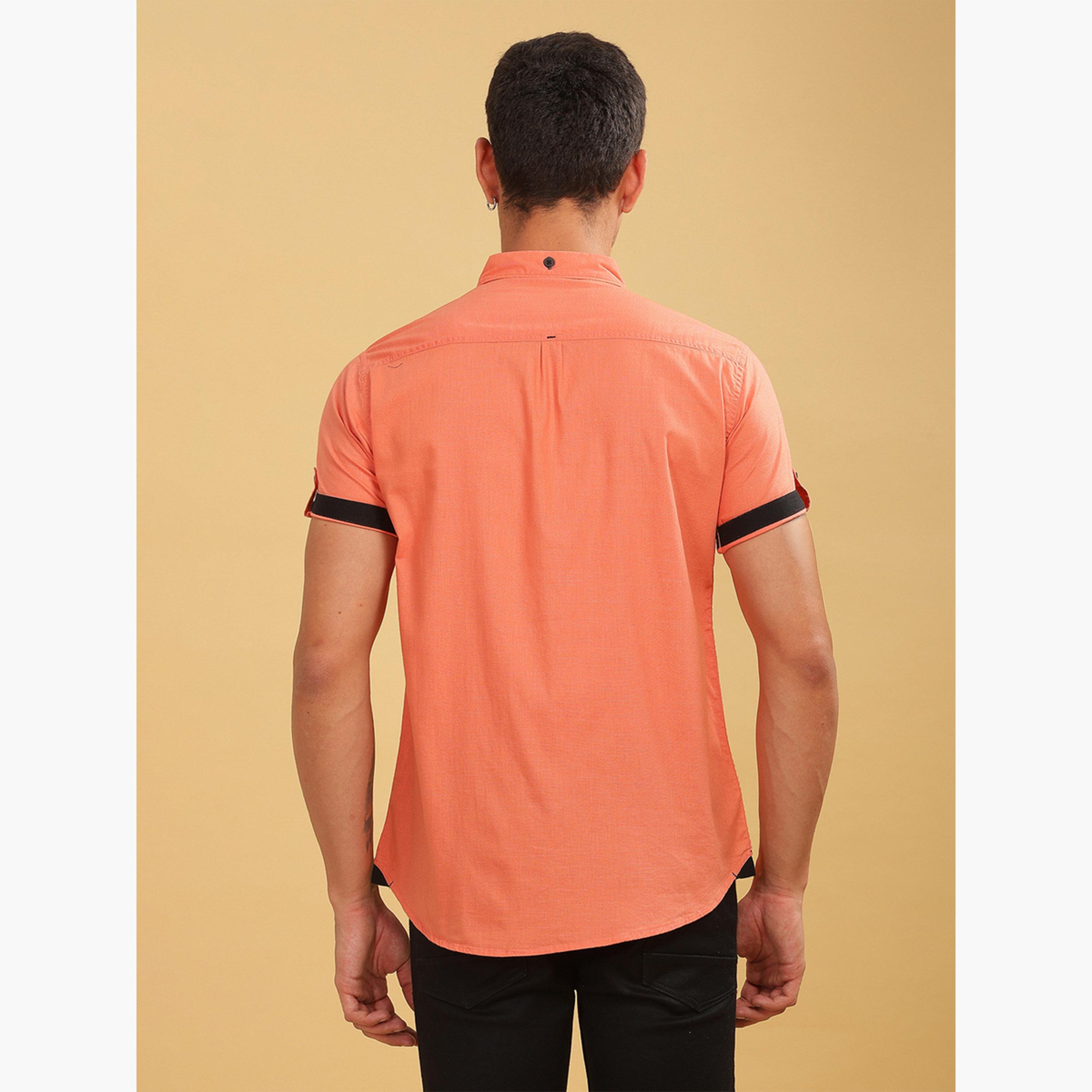 KUONS AVENUE X Styli Men Orange Linen Blend Short Sleeve Shirt-men-clothing-shirts-image-3