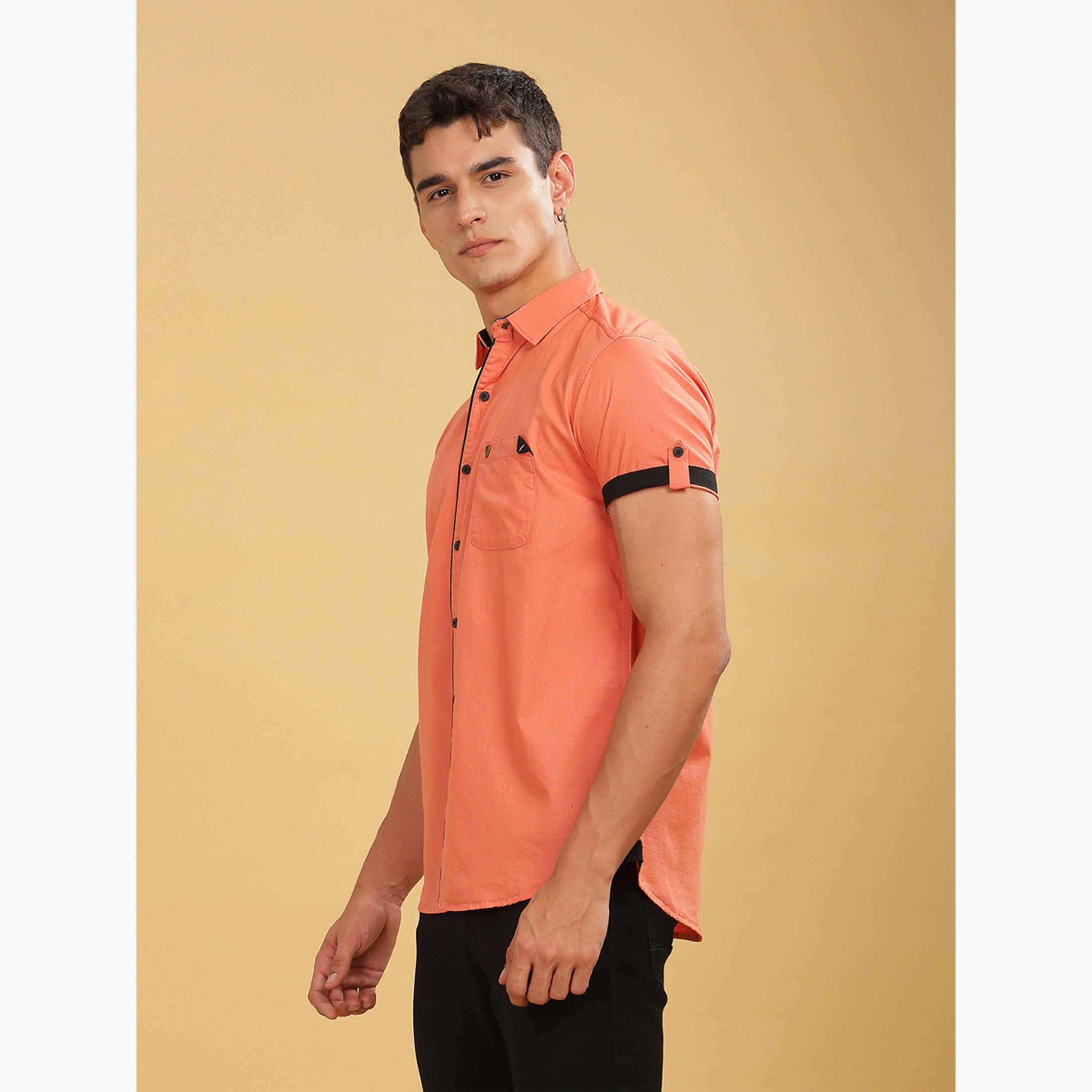 KUONS AVENUE X Styli Men Orange Linen Blend Short Sleeve Shirt-men-clothing-shirts-image-5