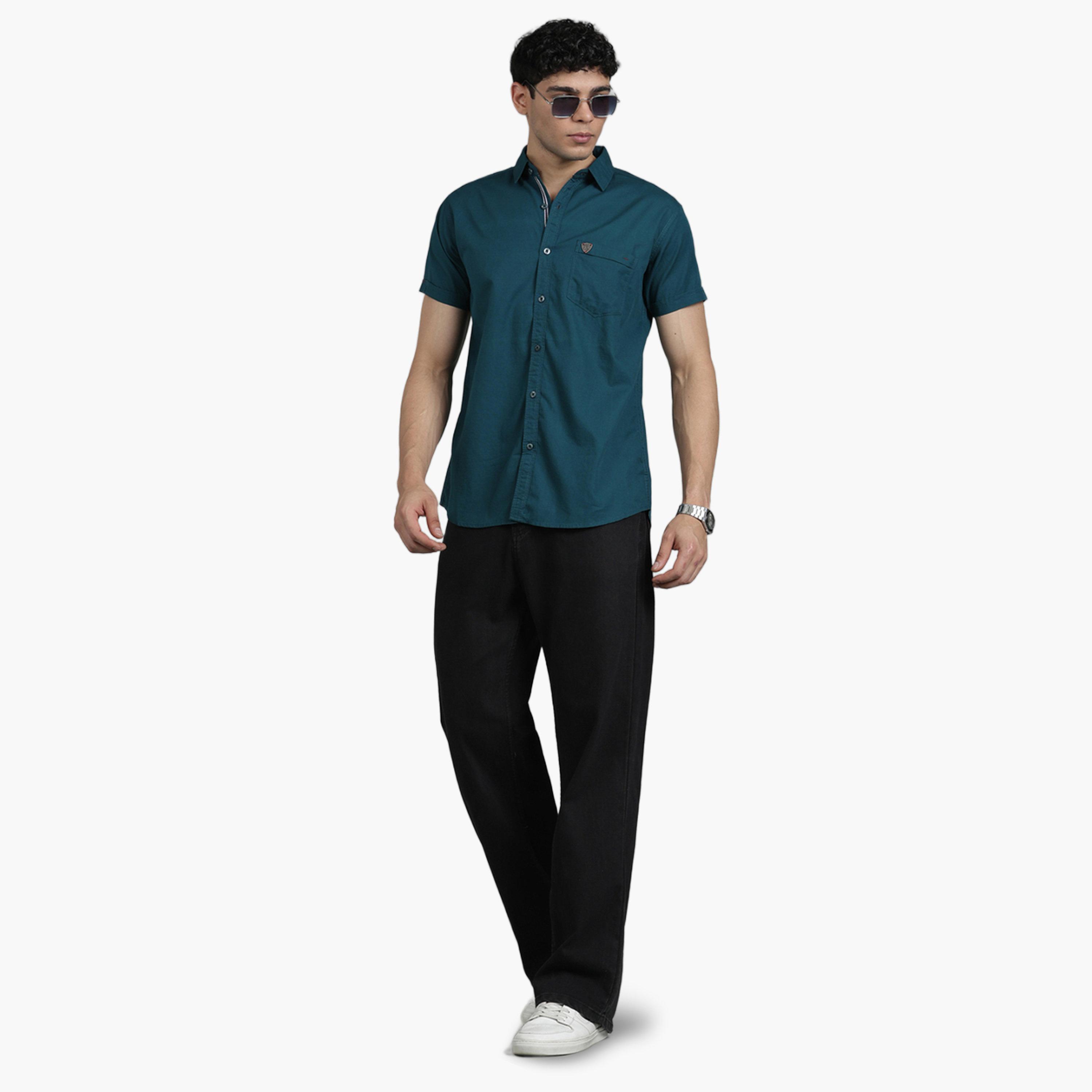 KUONS AVENUE X Styli Men Green Linen Blend Short Sleeve Shirt-men-clothing-shirts-image-2