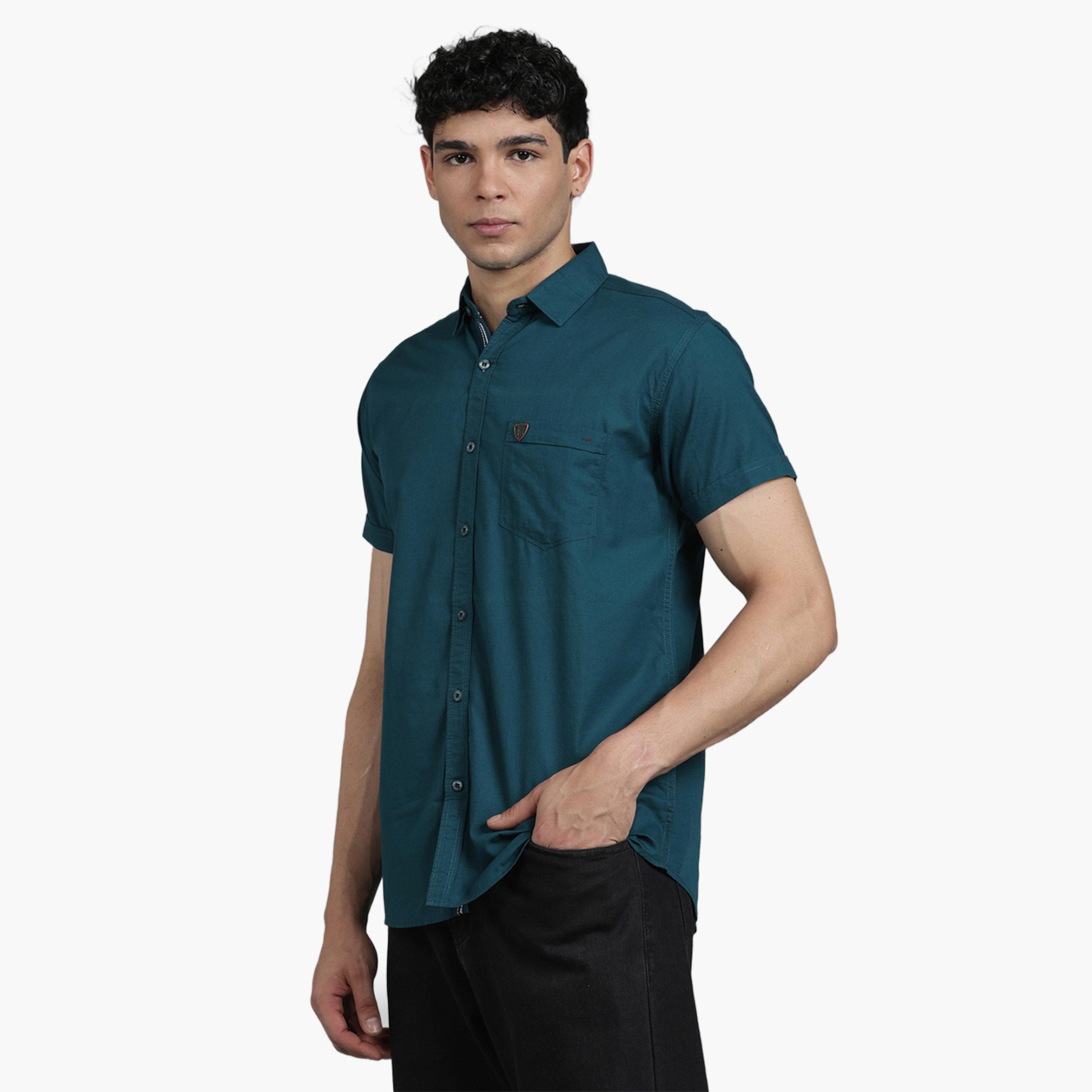 KUONS AVENUE X Styli Men Green Linen Blend Short Sleeve Shirt-men-clothing-shirts-image-3