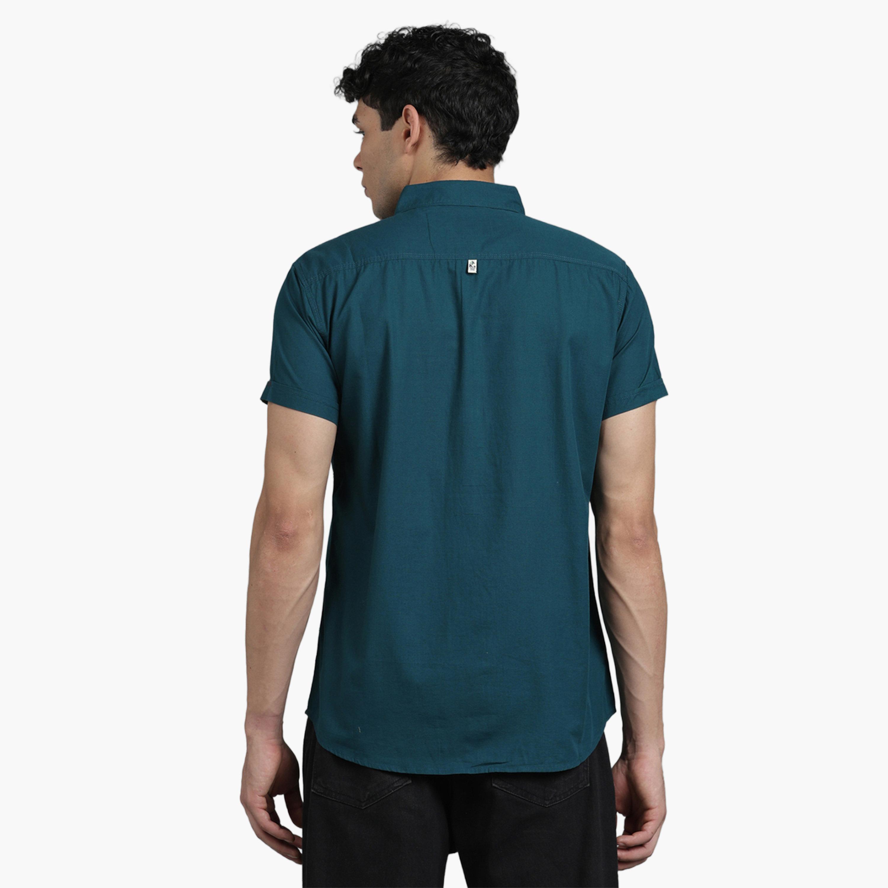 KUONS AVENUE X Styli Men Green Linen Blend Short Sleeve Shirt-men-clothing-shirts-image-5