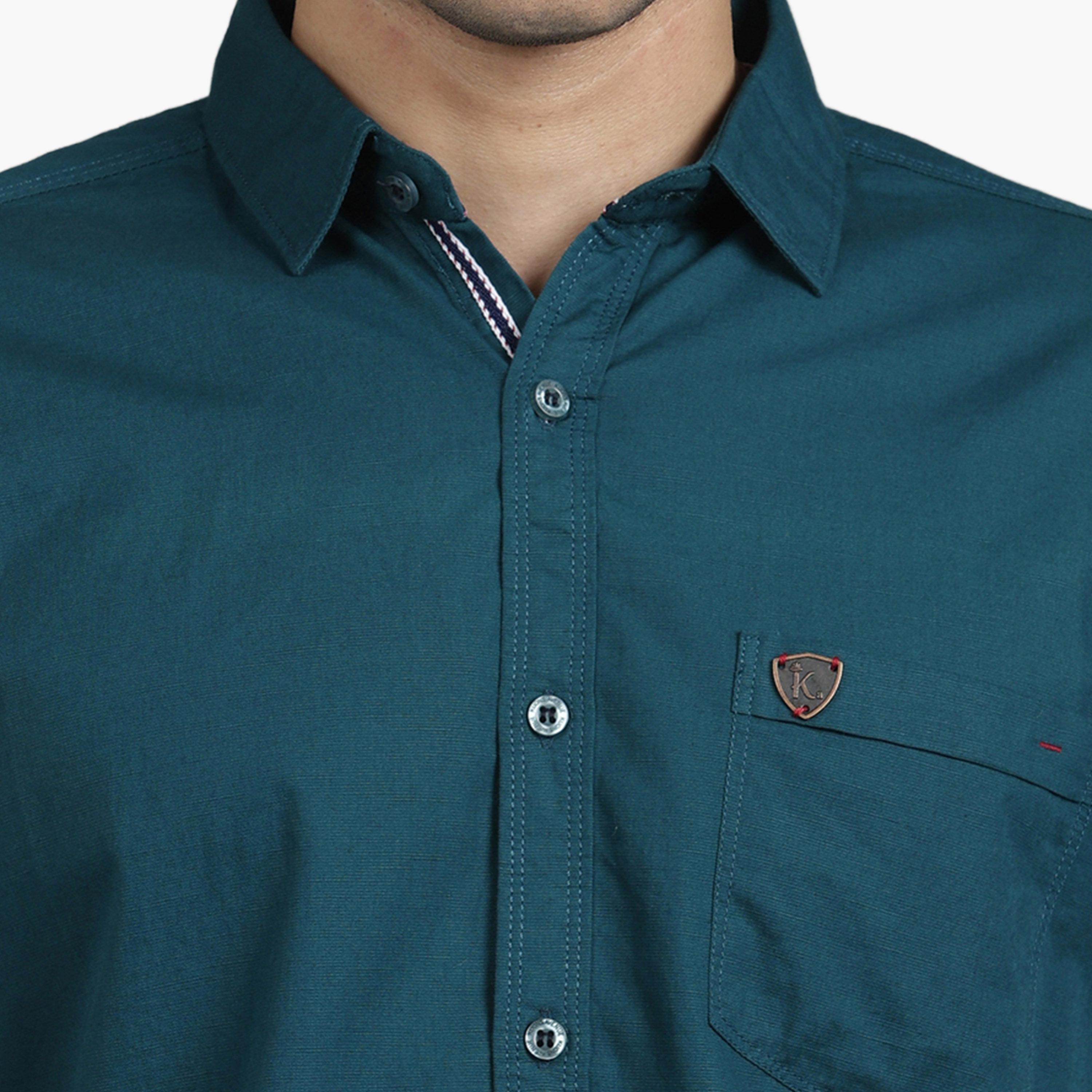 قميص رجالي مزيج كتان أخضر بأكمام قصيرة-men-clothing-shirts-image-6