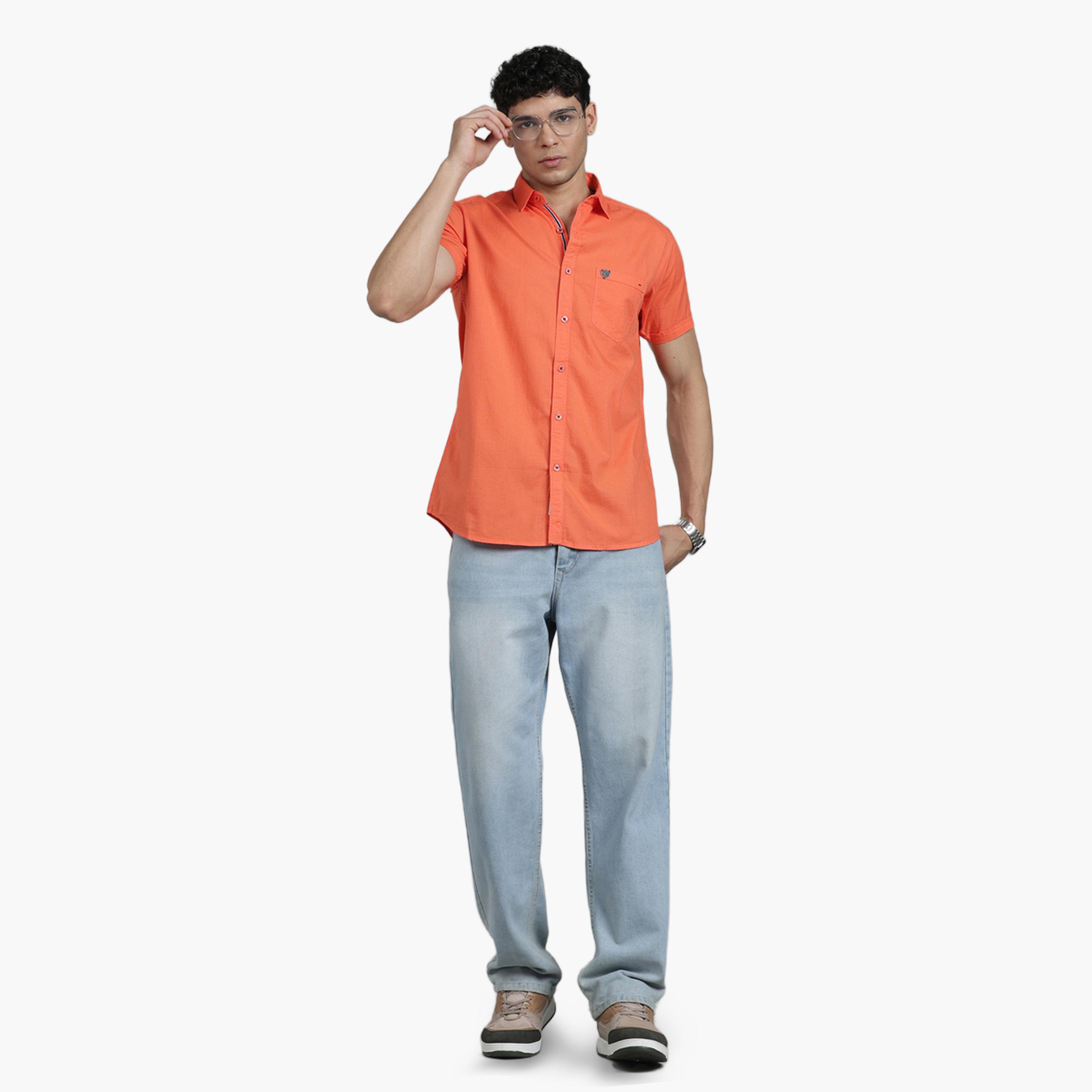قميص رجالي مزيج كتان خوخي بأكمام قصيرة-men-clothing-shirts-image-2