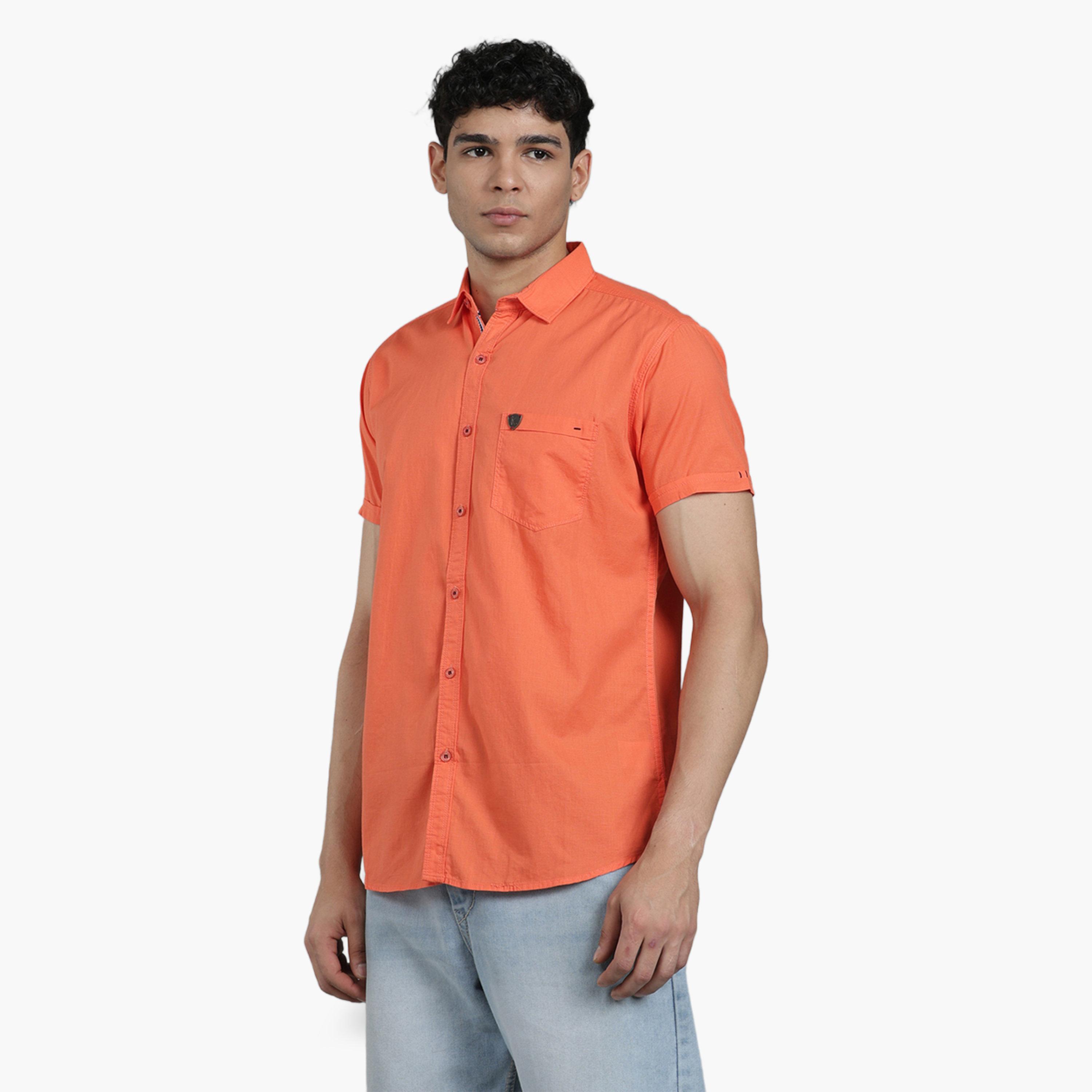 قميص رجالي مزيج كتان خوخي بأكمام قصيرة-men-clothing-shirts-image-3
