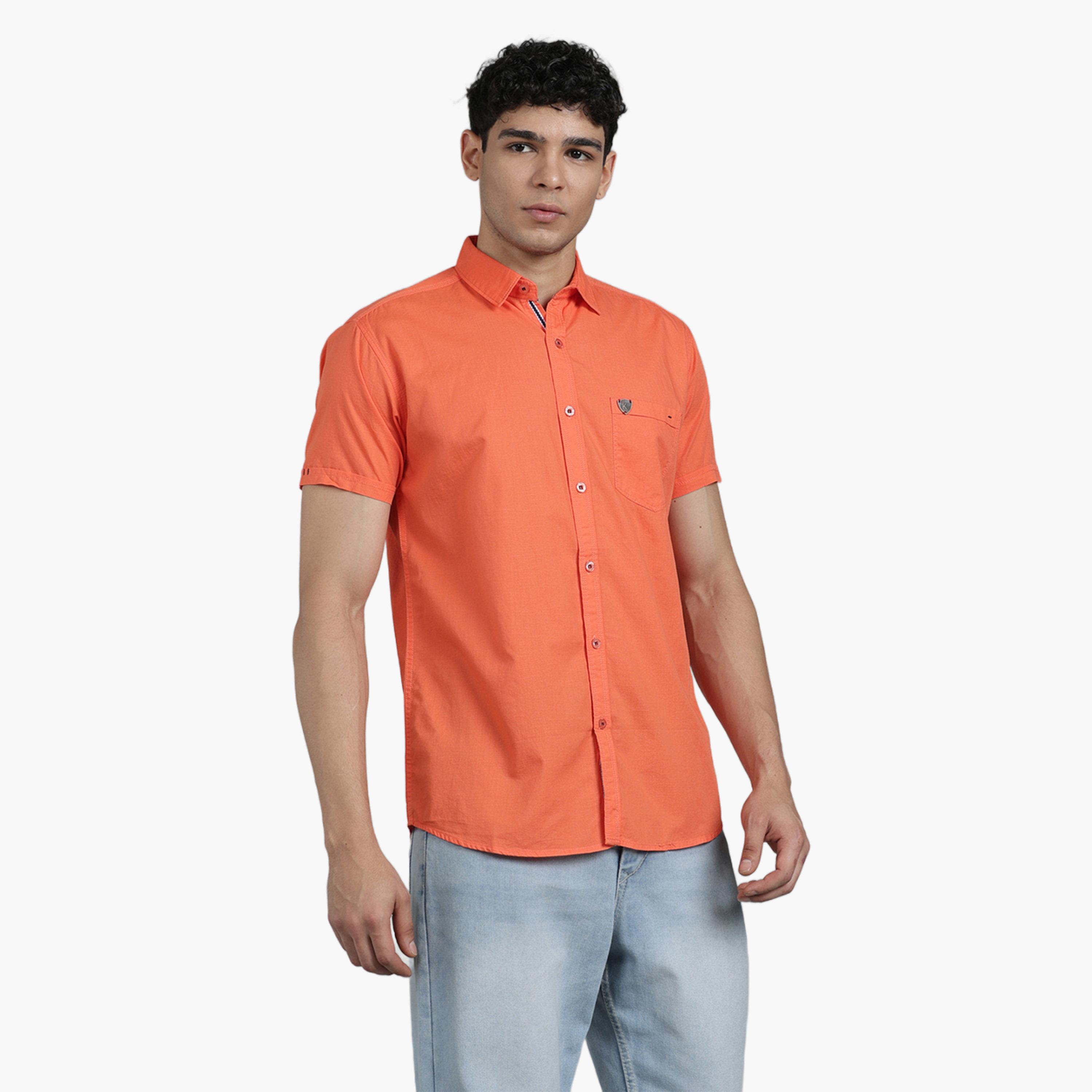 KUONS AVENUE X Styli Men Peach Linen Blend Short Sleeve Shirt-men-clothing-shirts-image-4
