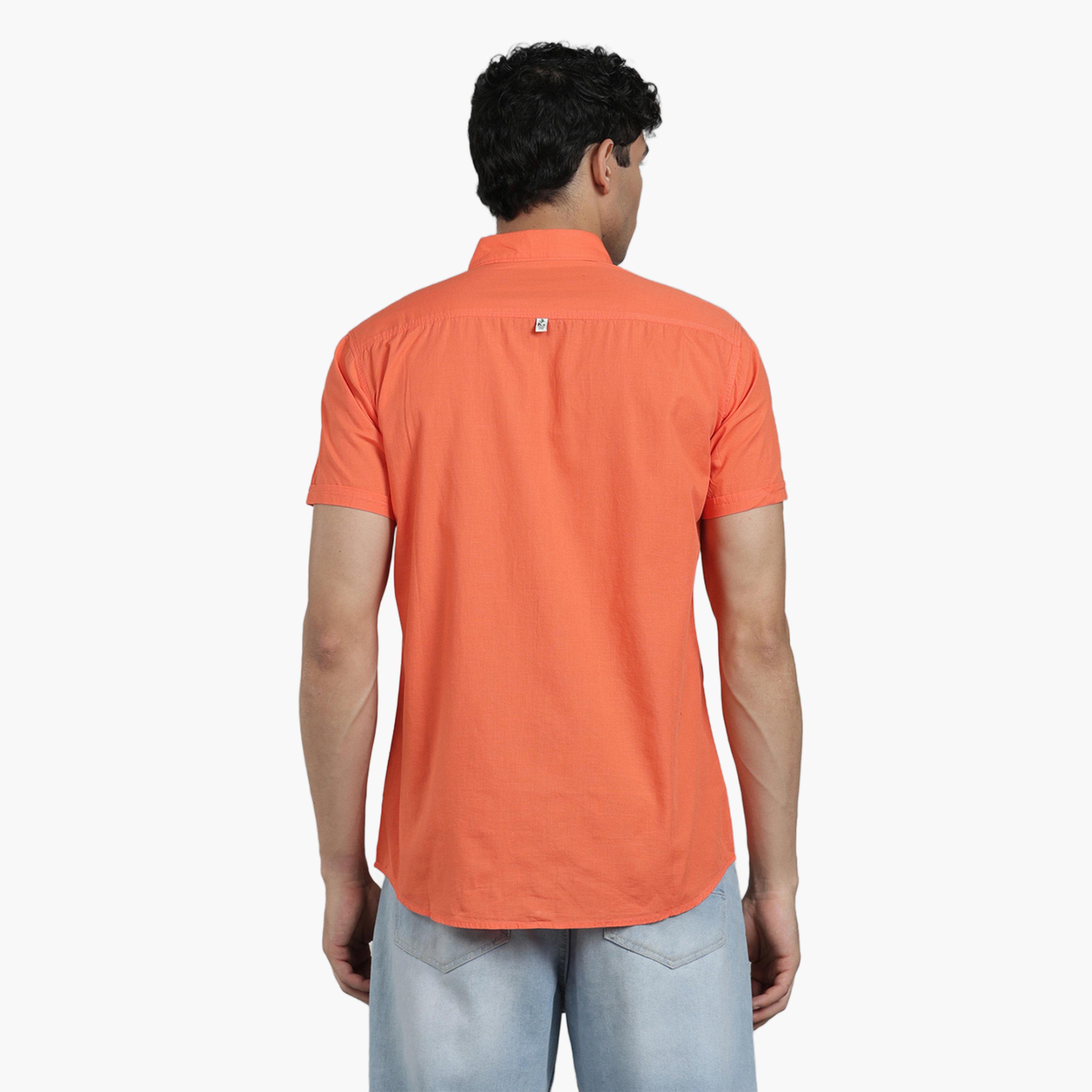 KUONS AVENUE X Styli Men Peach Linen Blend Short Sleeve Shirt-men-clothing-shirts-image-5