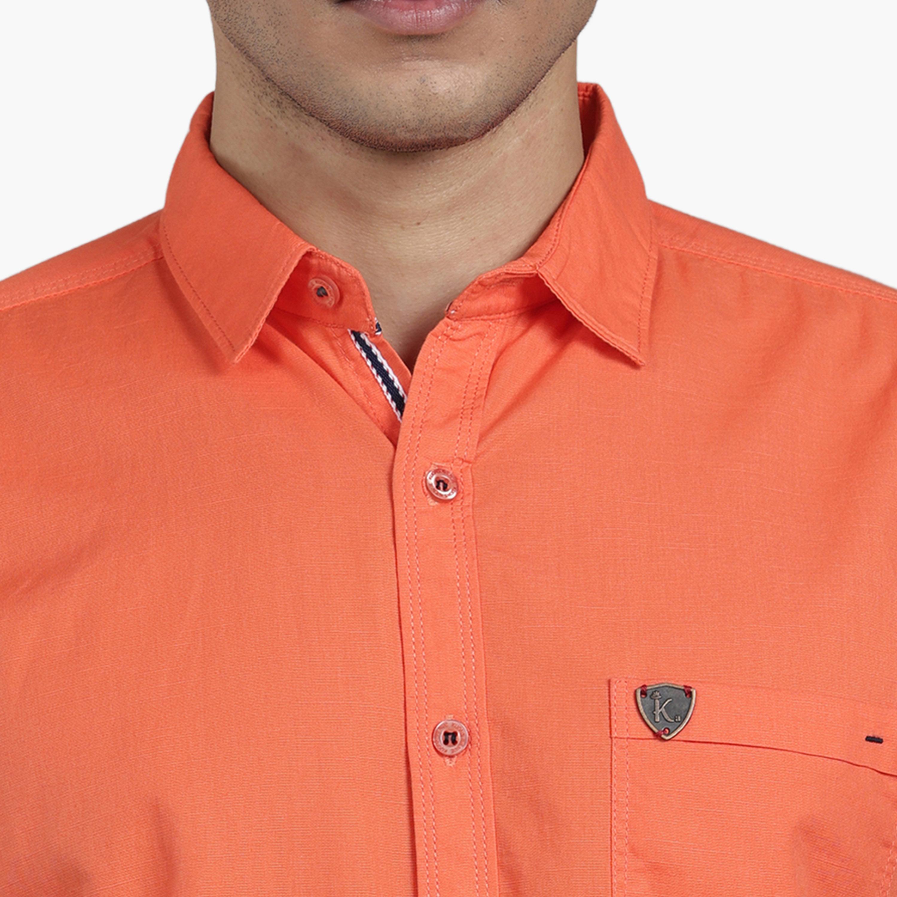KUONS AVENUE X Styli Men Peach Linen Blend Short Sleeve Shirt-men-clothing-shirts-image-6