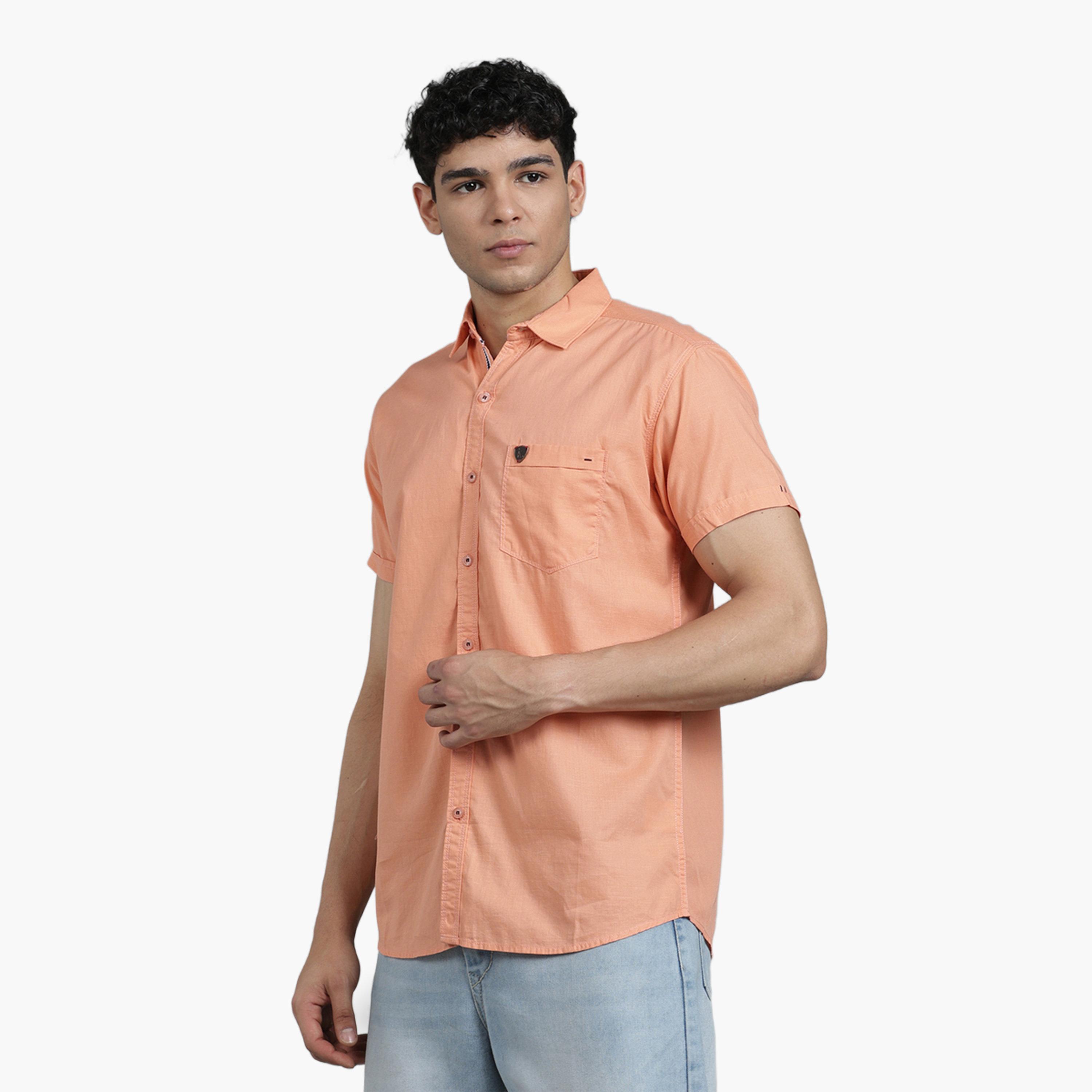 قميص رجالي مزيج كتان خوخي بأكمام قصيرة-men-clothing-shirts-image-3