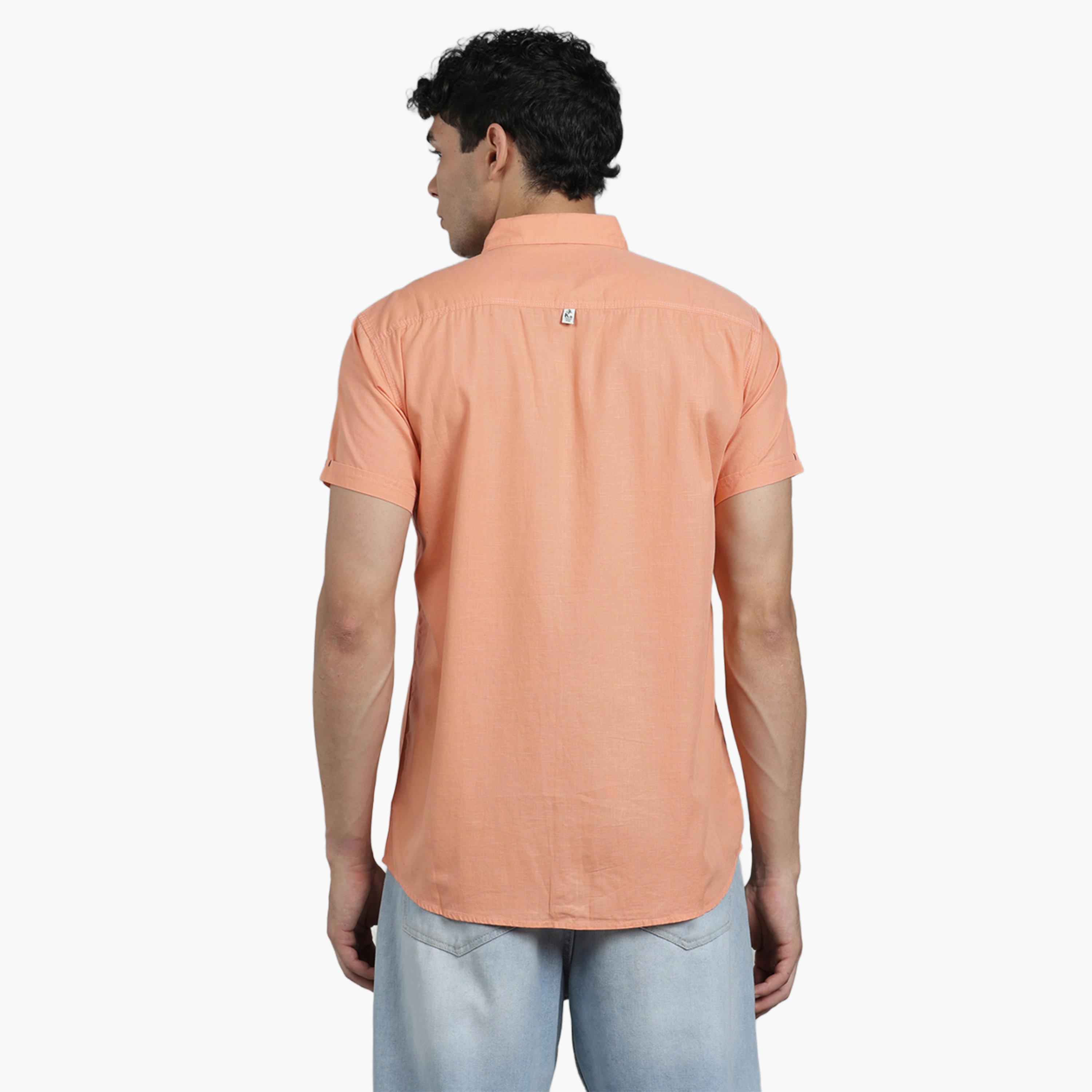 قميص رجالي مزيج كتان خوخي بأكمام قصيرة-men-clothing-shirts-image-5