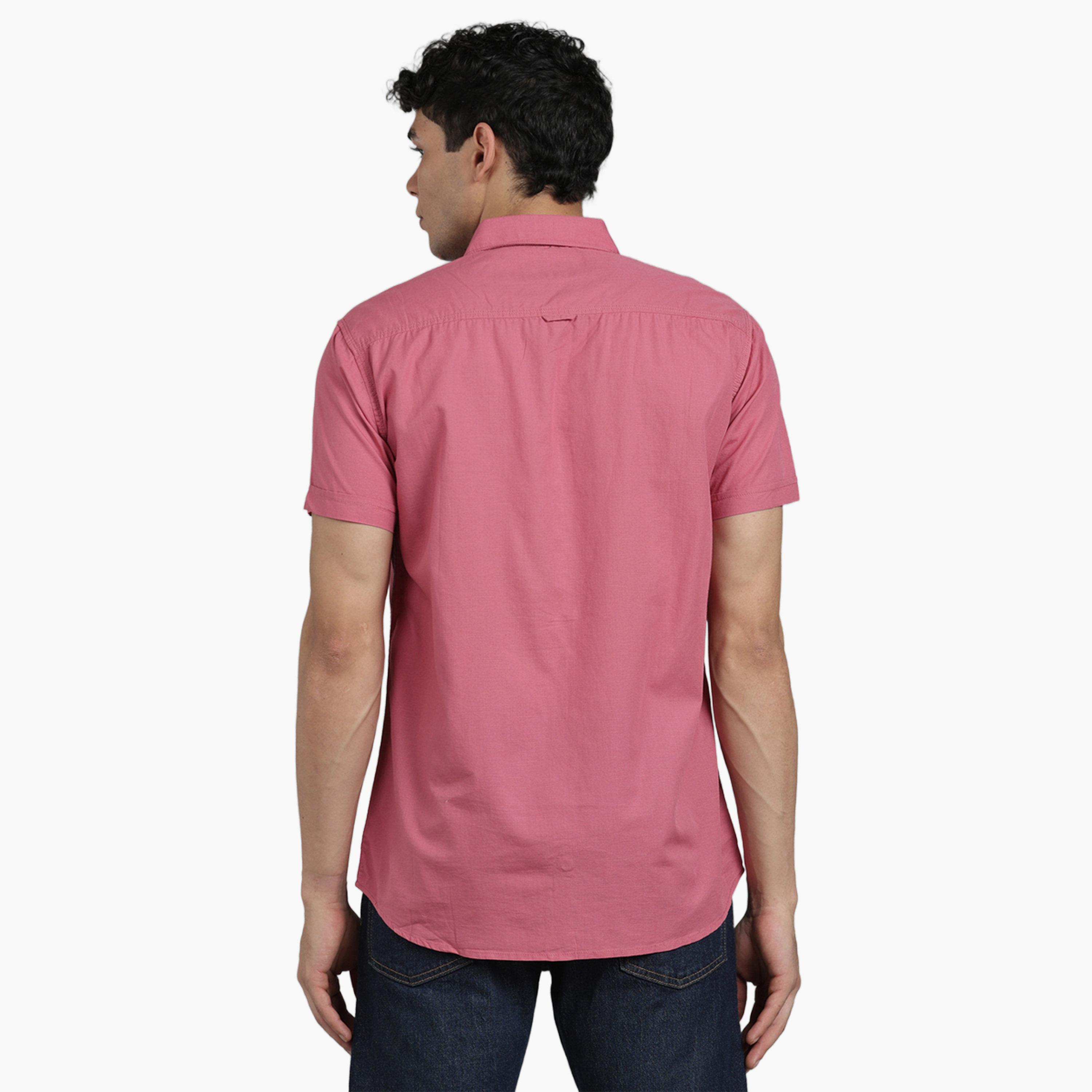 قميص رجالي مزيج كتان وردي بأكمام قصيرة-men-clothing-shirts-image-5