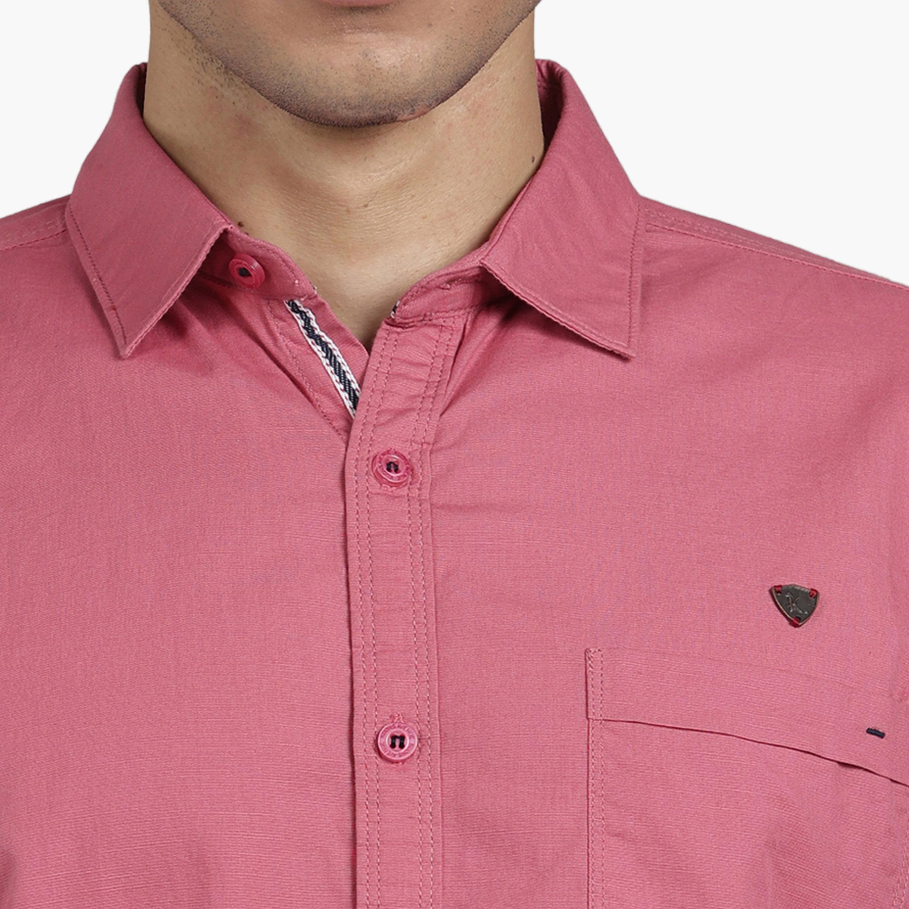 قميص رجالي مزيج كتان وردي بأكمام قصيرة-men-clothing-shirts-image-6