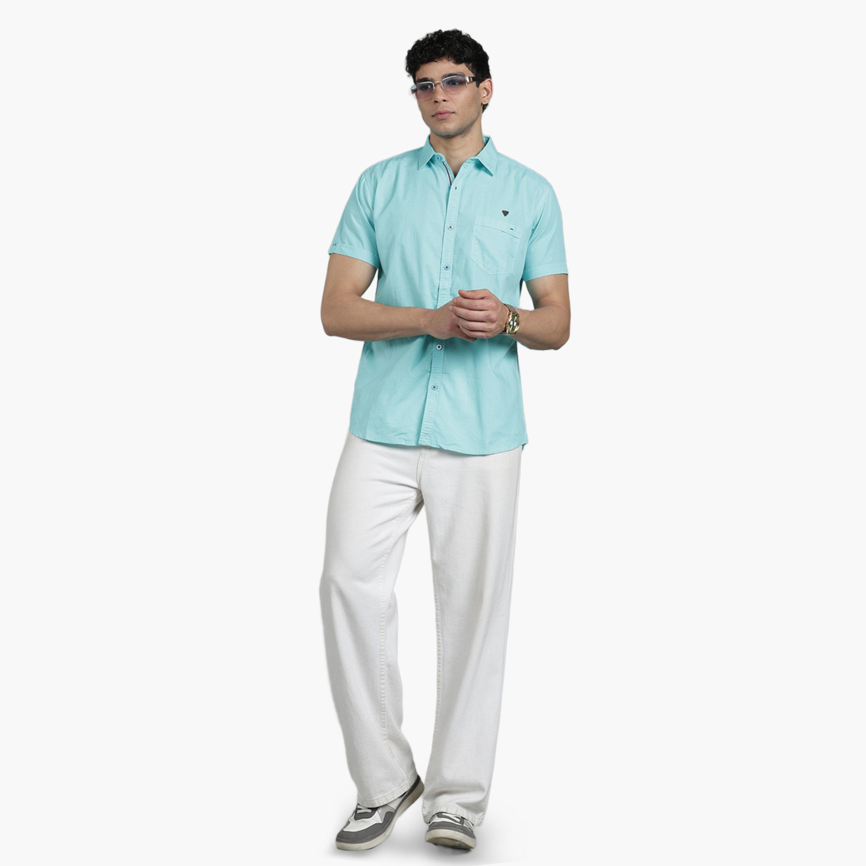 KUONS AVENUE X Styli Men Blue Linen Blend Short Sleeve Shirt-men-clothing-shirts-image-2