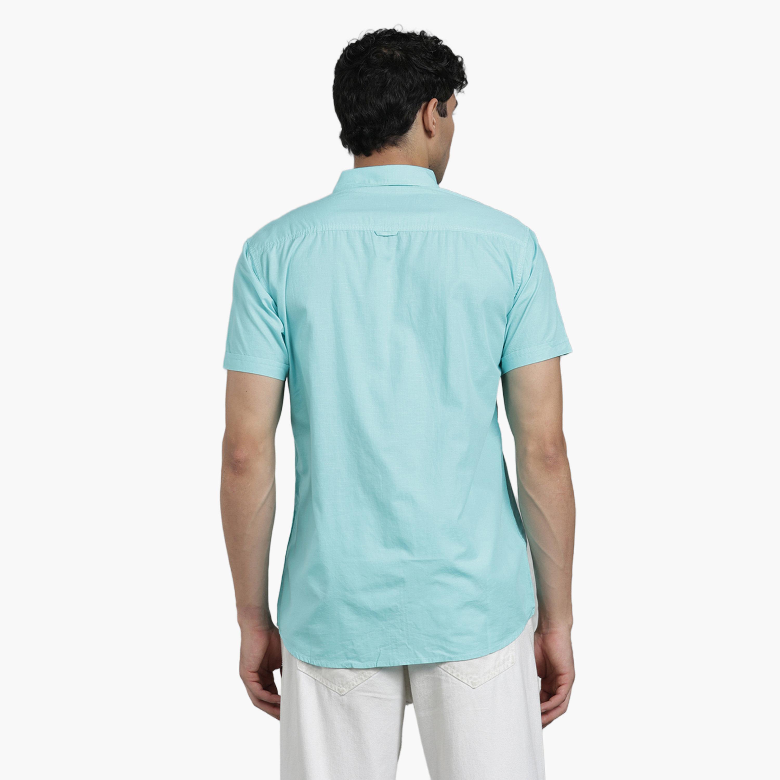 KUONS AVENUE X Styli Men Blue Linen Blend Short Sleeve Shirt-men-clothing-shirts-image-4