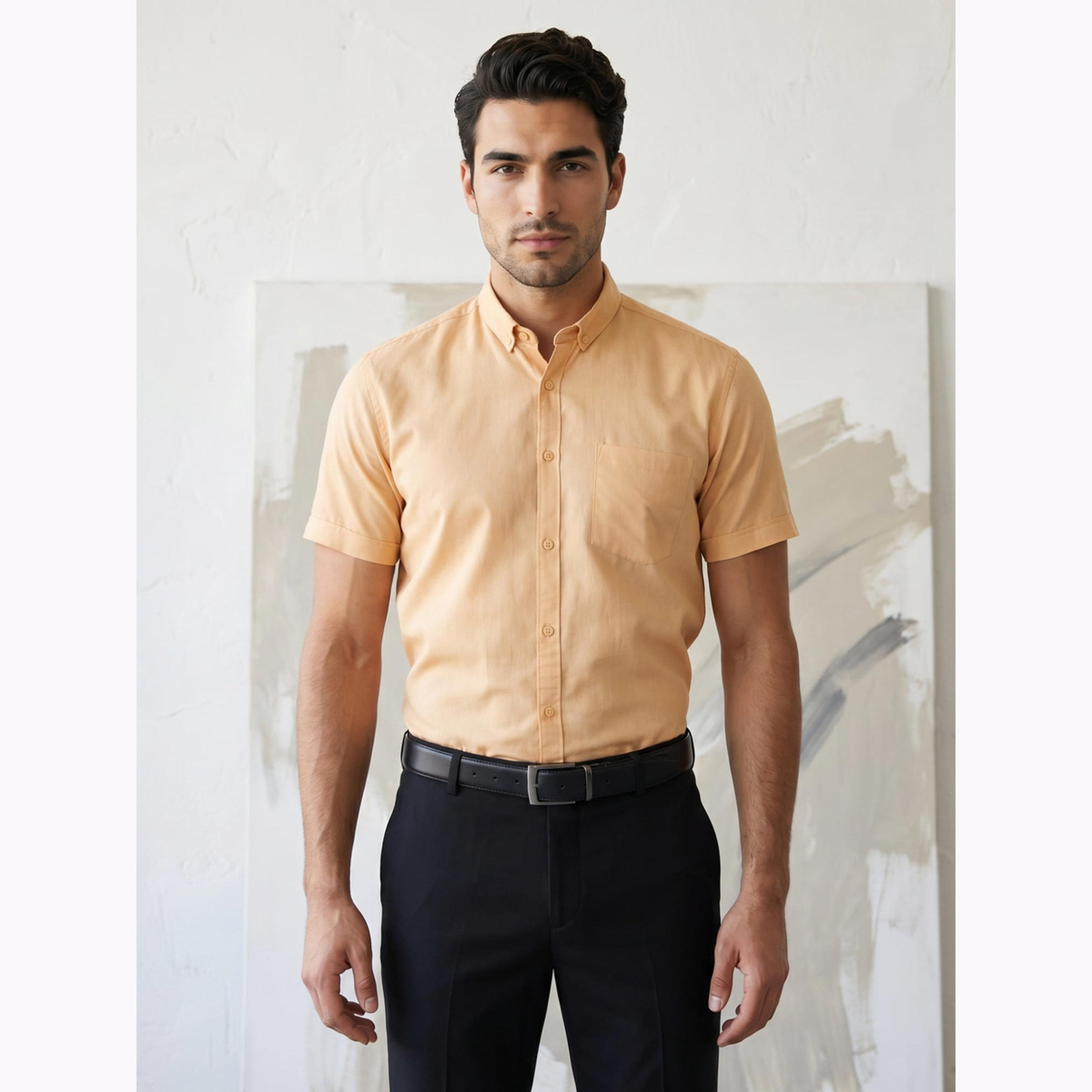 KUONS AVENUE X Styli Men Yellow Short Sleeve Oxford Shirt-men-clothing-shirts-image-1