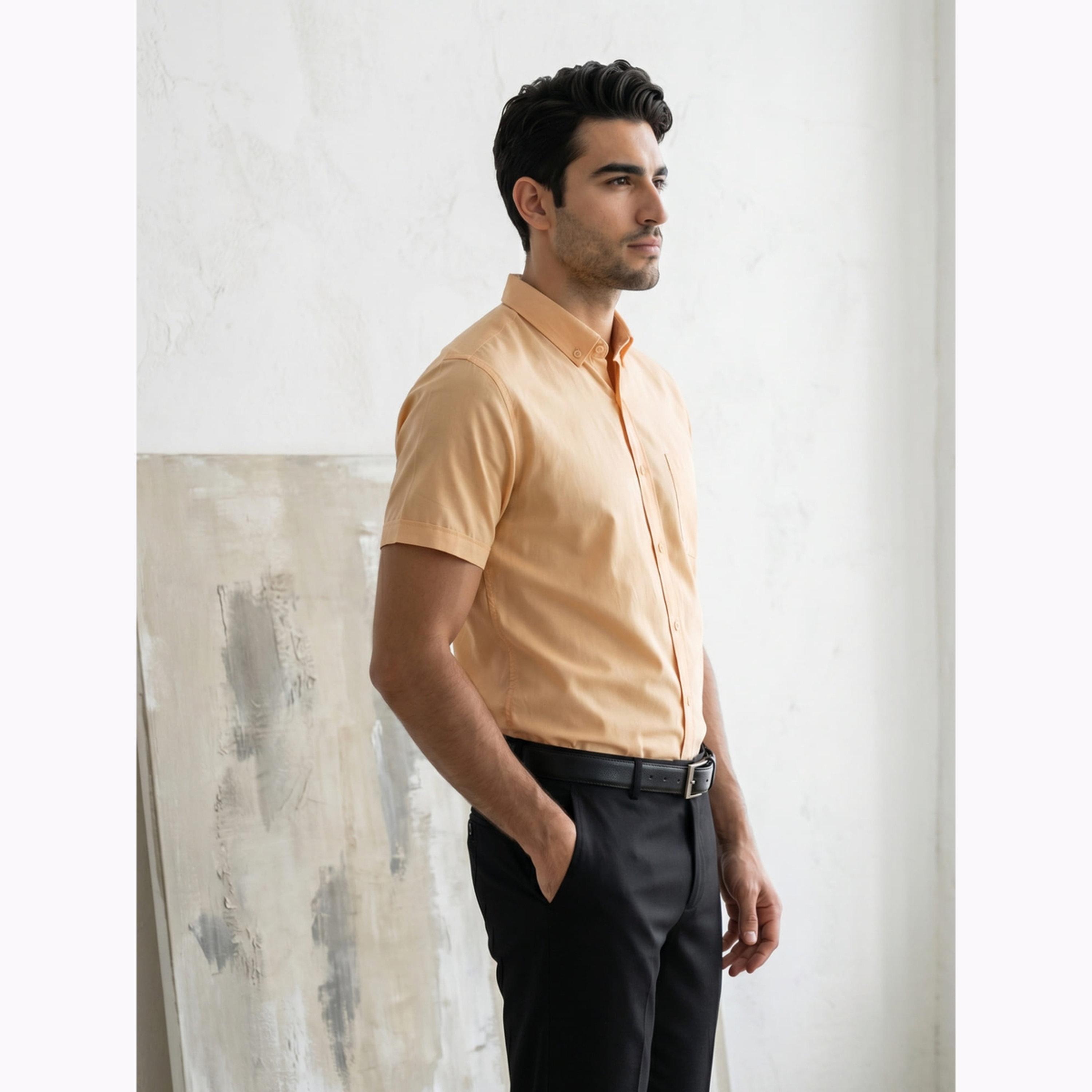 KUONS AVENUE X Styli Men Yellow Short Sleeve Oxford Shirt-men-clothing-shirts-image-3