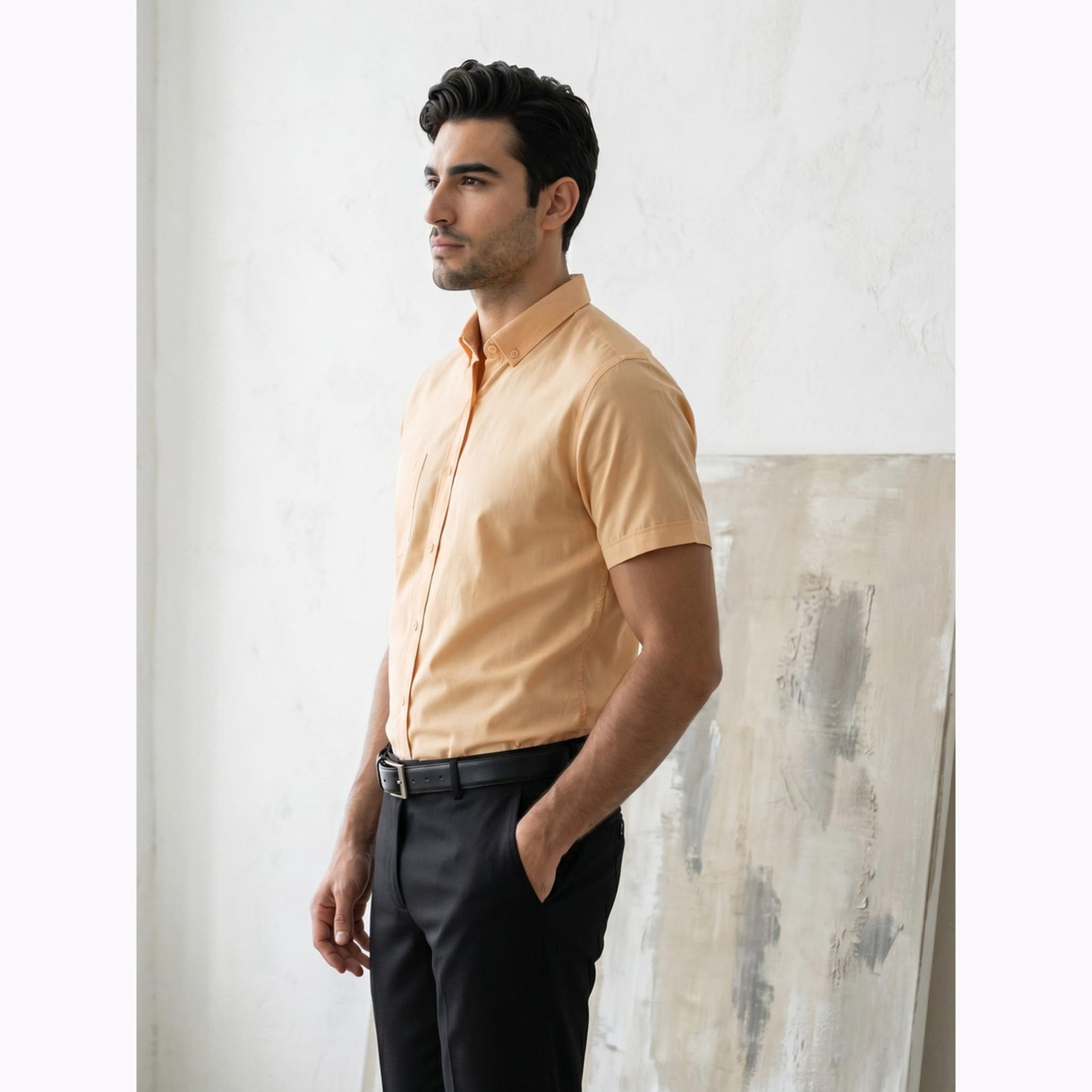 KUONS AVENUE X Styli Men Yellow Short Sleeve Oxford Shirt-men-clothing-shirts-image-4