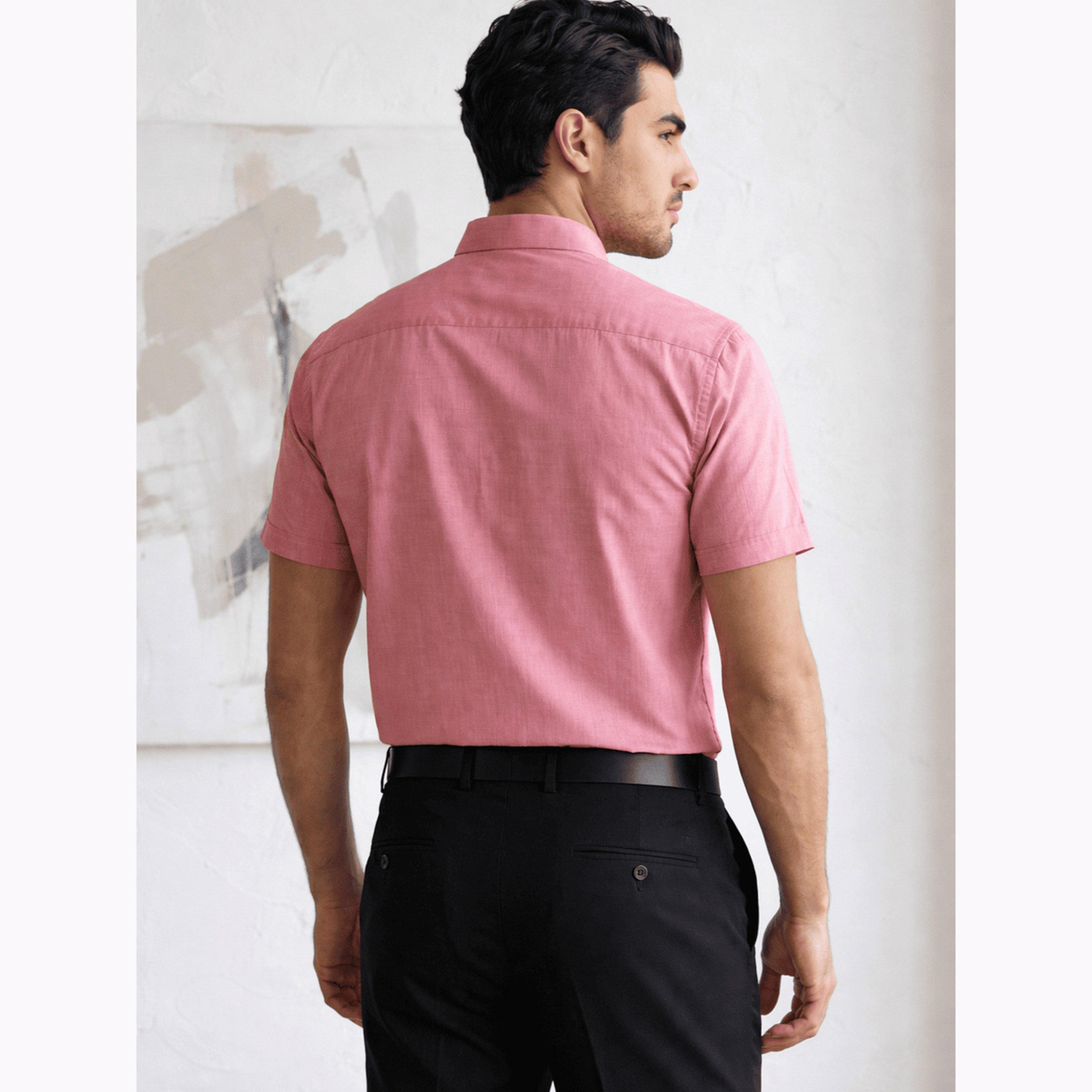 قميص أكسفورد رجالي وردي بأكمام قصيرة-men-clothing-shirts-image-5