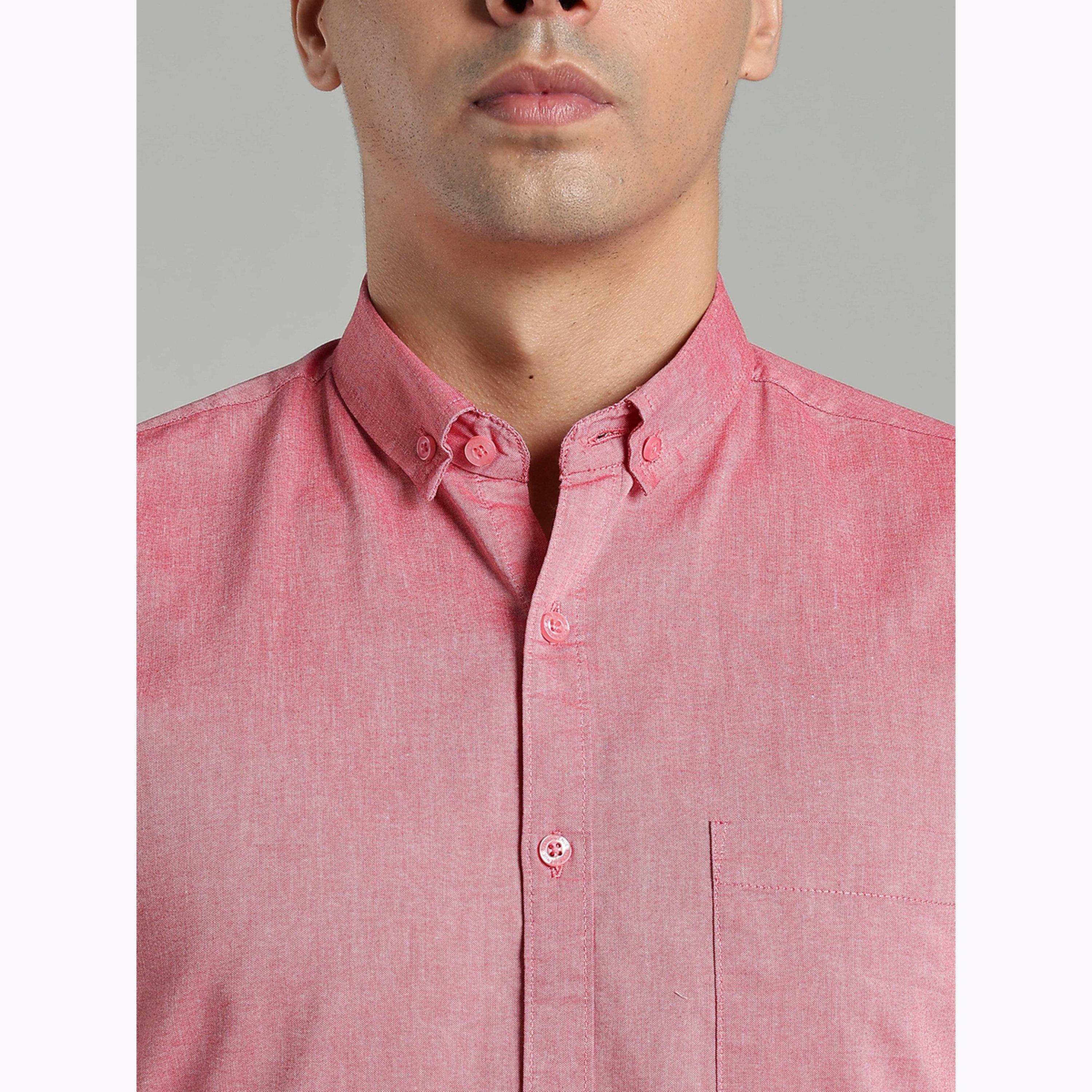 KUONS AVENUE X Styli Men Pink Short Sleeve Oxford Shirt-men-clothing-shirts-image-6