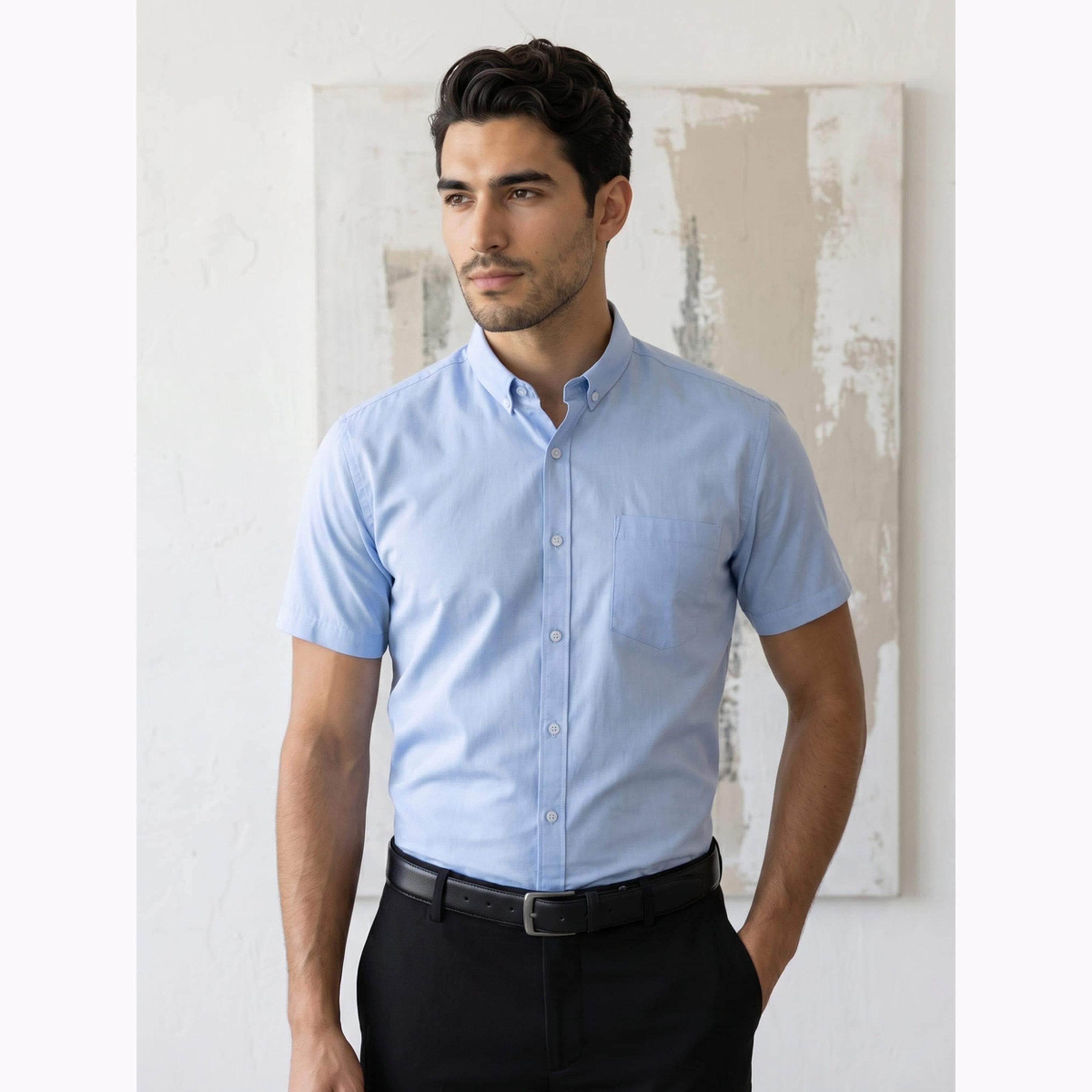 KUONS AVENUE X Styli Men Blue Short Sleeve Oxford Shirt-men-clothing-shirts-image-1