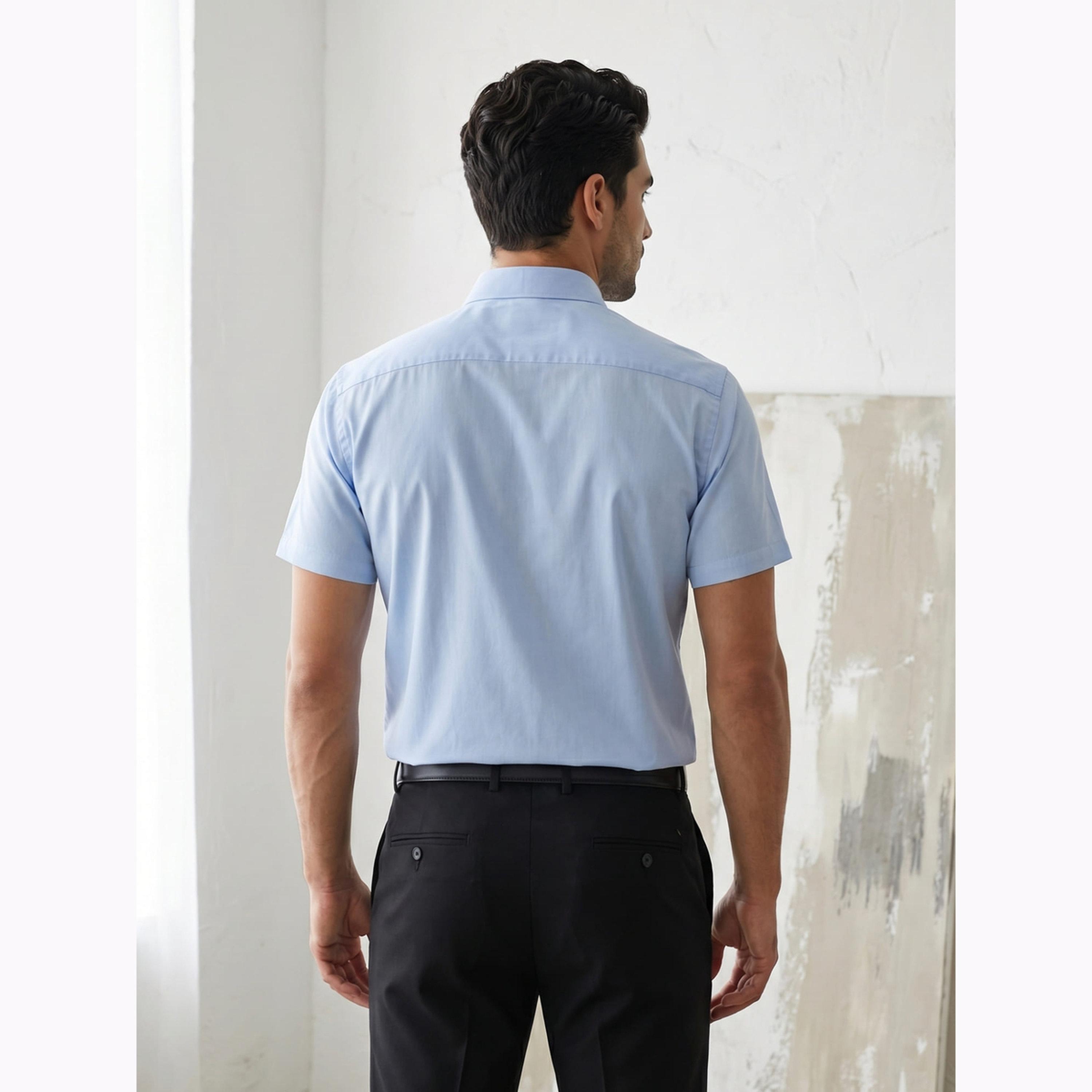 KUONS AVENUE X Styli Men Blue Short Sleeve Oxford Shirt-men-clothing-shirts-image-5
