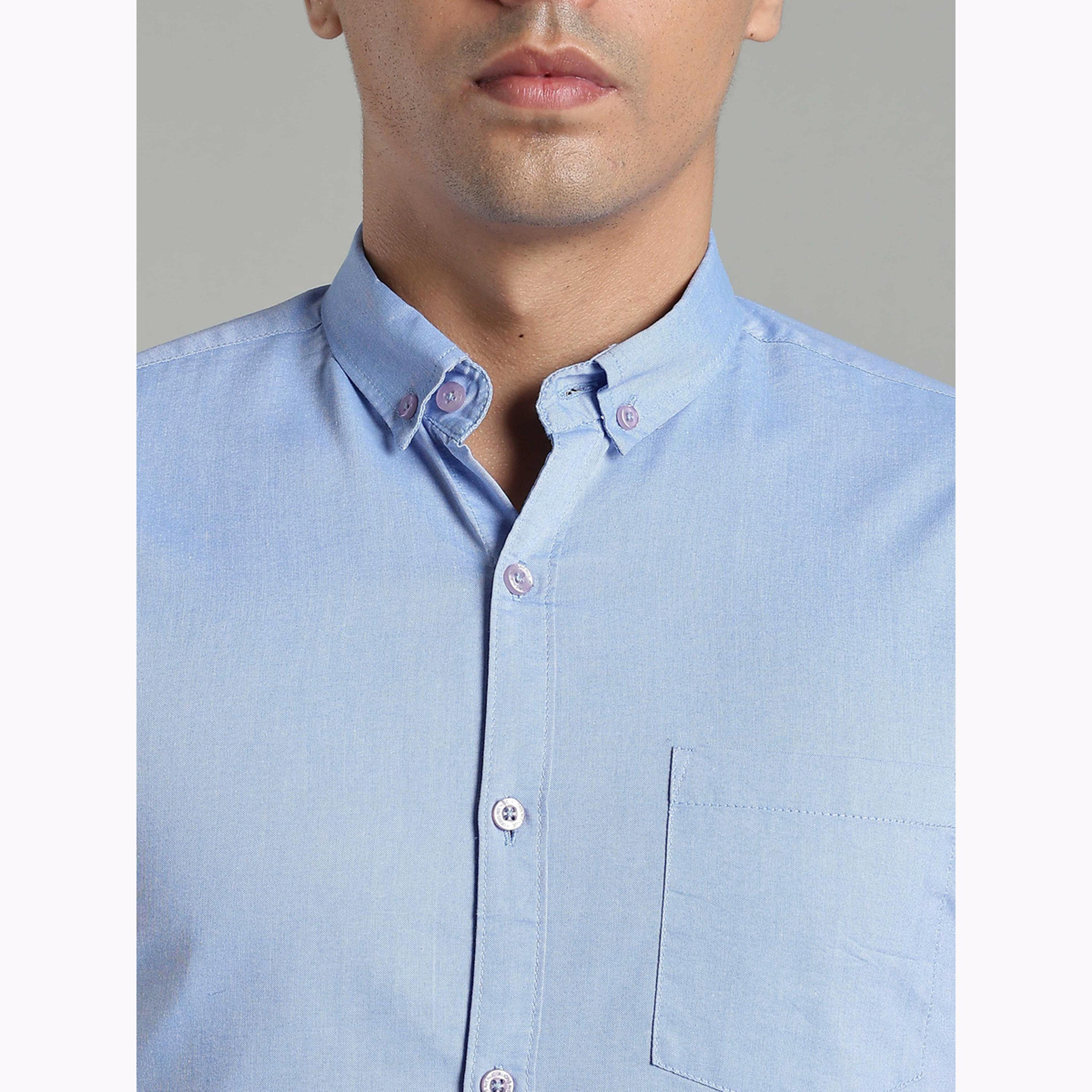 KUONS AVENUE X Styli Men Blue Short Sleeve Oxford Shirt-men-clothing-shirts-image-6
