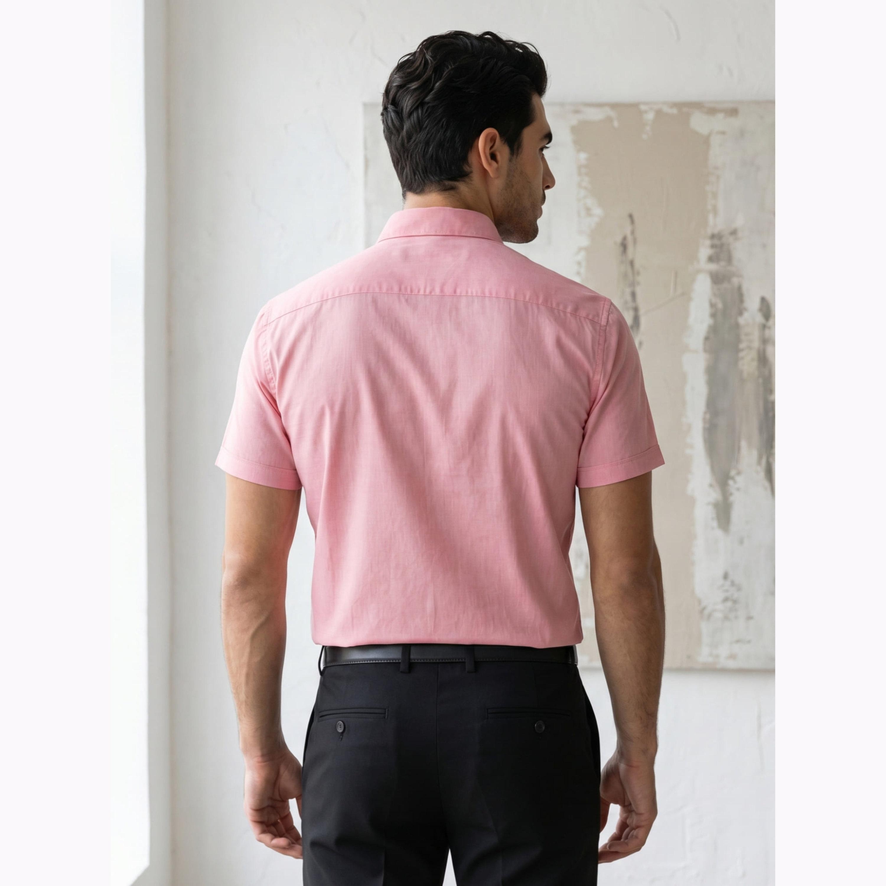 KUONS AVENUE X Styli Men Pink Short Sleeve Oxford Shirt-men-clothing-shirts-image-5