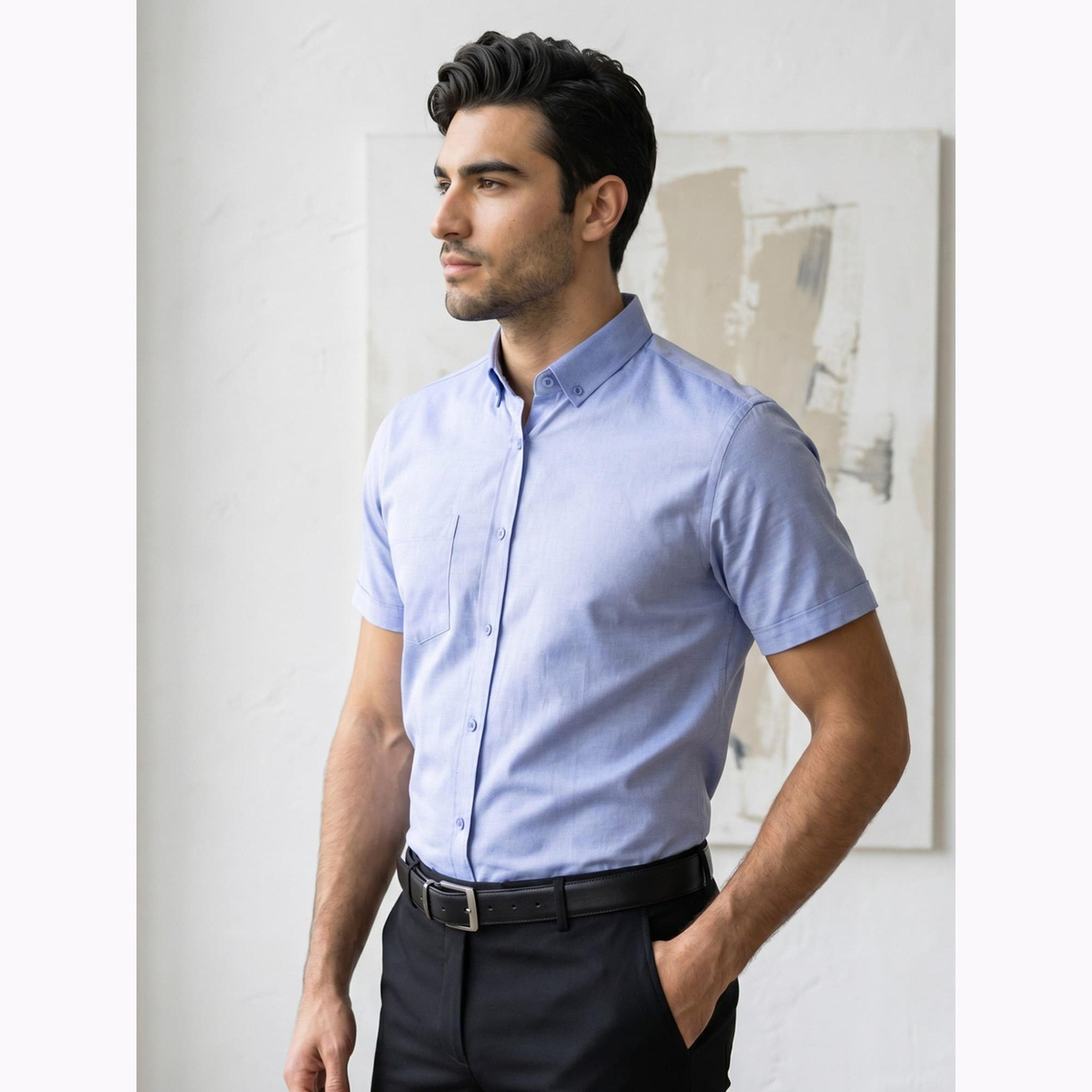 KUONS AVENUE X Styli Men Blue Short Sleeve Oxford Shirt-men-clothing-shirts-image-4