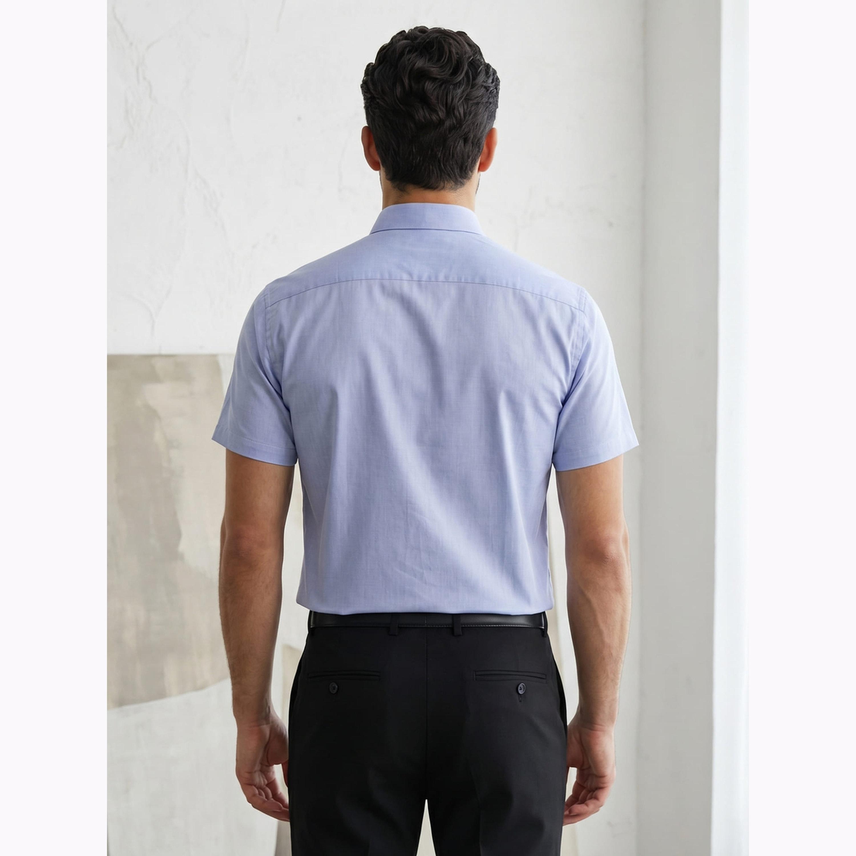 KUONS AVENUE X Styli Men Blue Short Sleeve Oxford Shirt-men-clothing-shirts-image-5