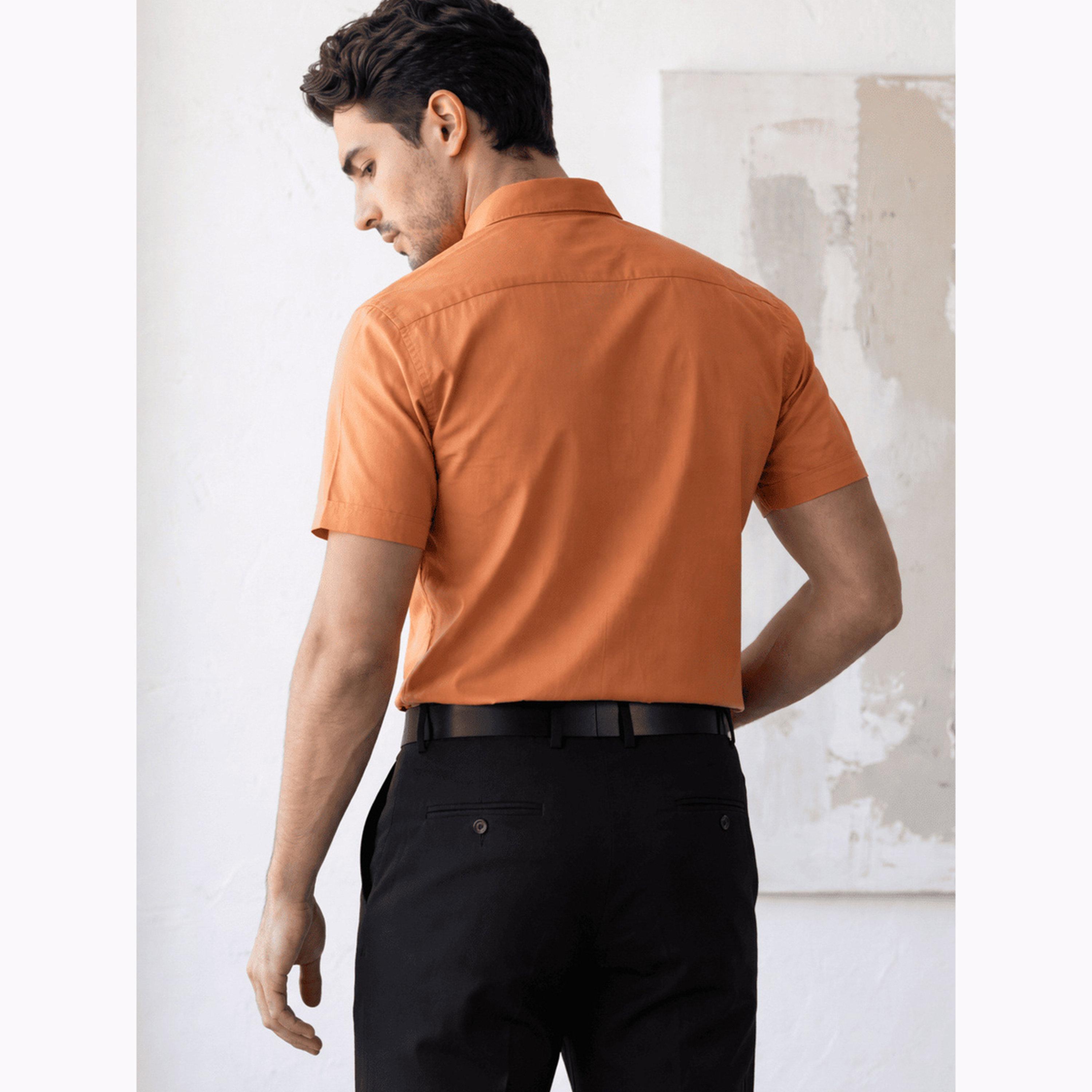 قميص أكسفورد رجالي برتقالي بأكمام قصيرة-men-clothing-shirts-image-5
