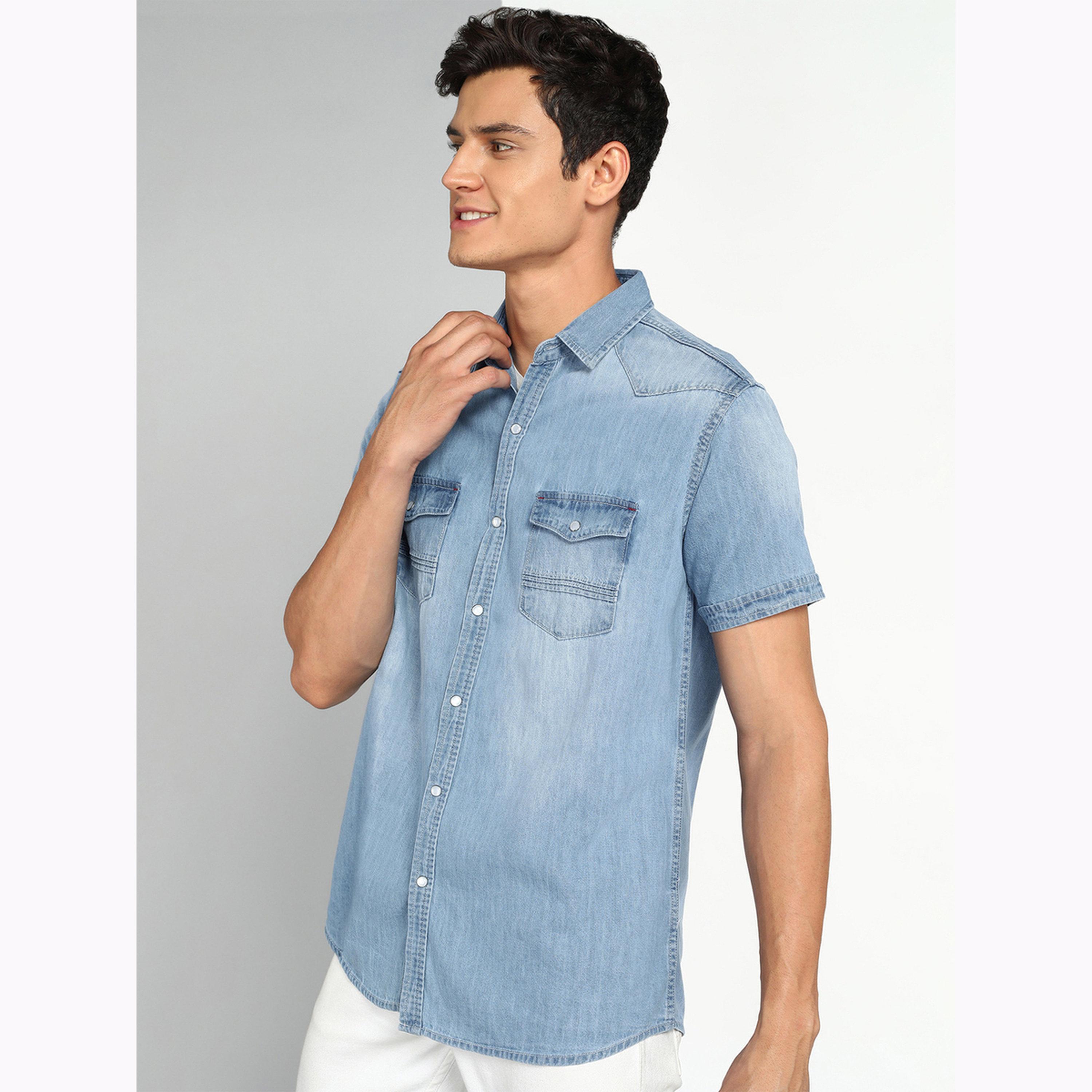 KUONS AVENUE X Styli Men Light Blue Denim Buttoned Shirt-men-clothing-shirts-image-4