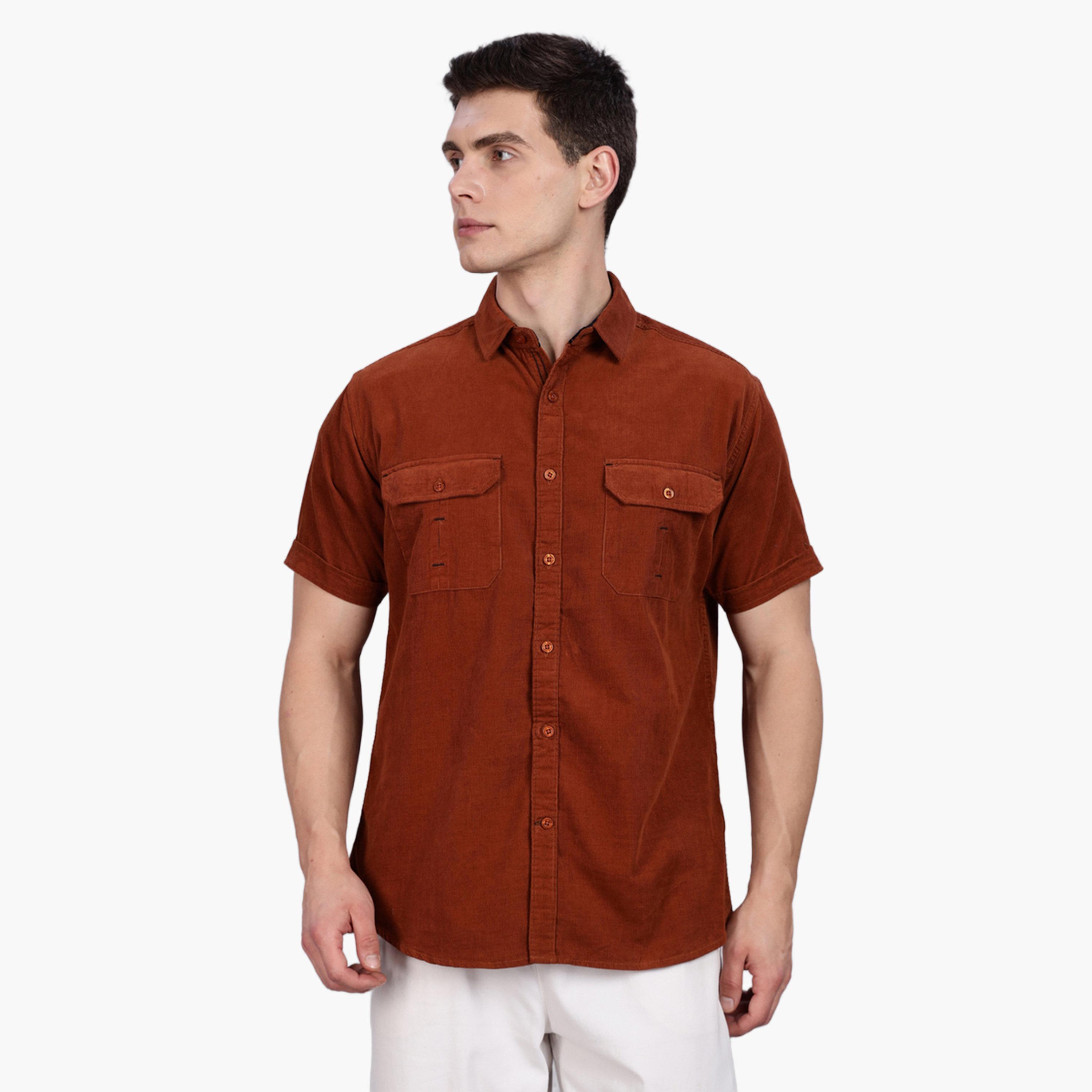 KUONS AVENUE X Styli Men Bronze Corduroy Short Sleeve Shirt-men-clothing-shirts-image-1