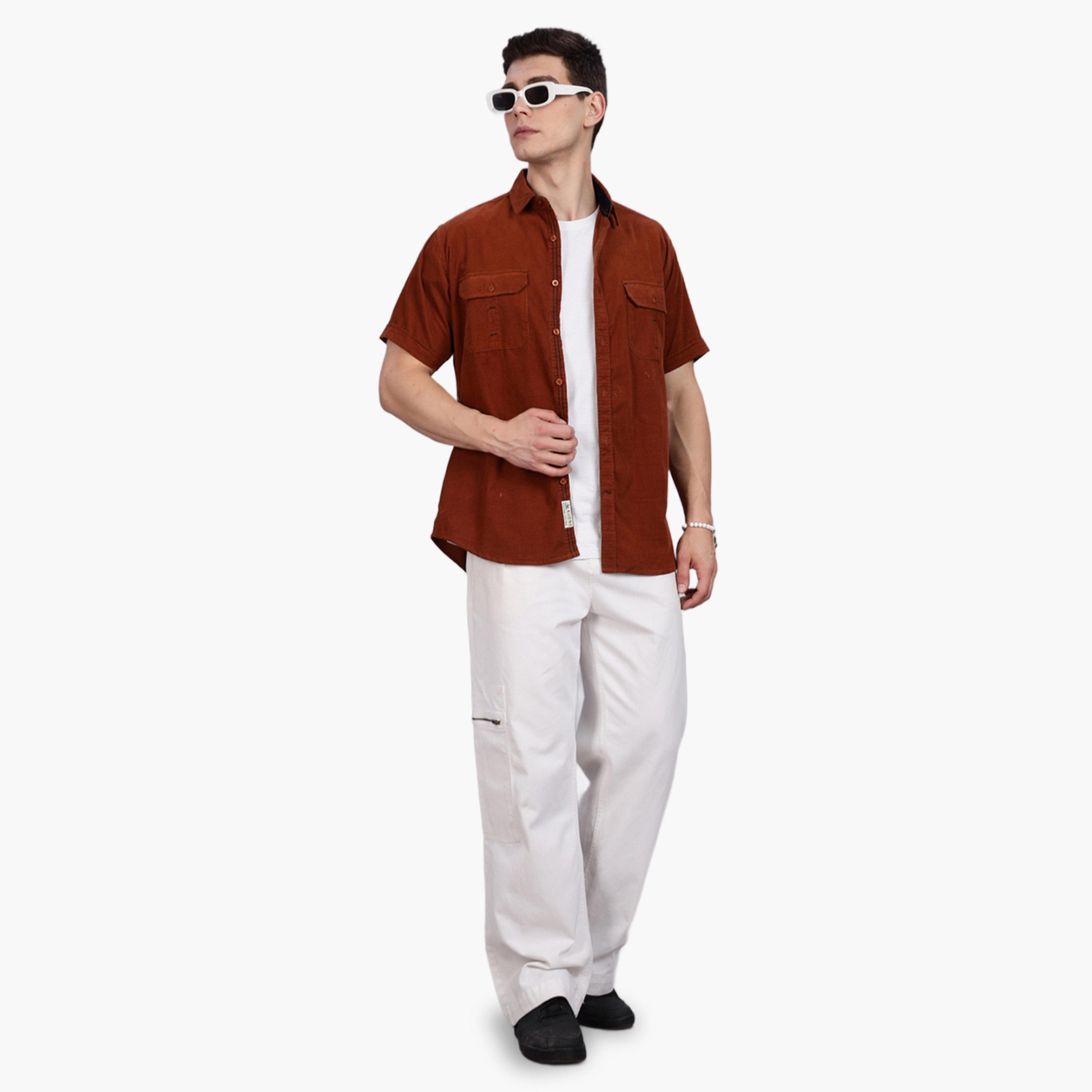 KUONS AVENUE X Styli Men Bronze Corduroy Short Sleeve Shirt-men-clothing-shirts-image-2