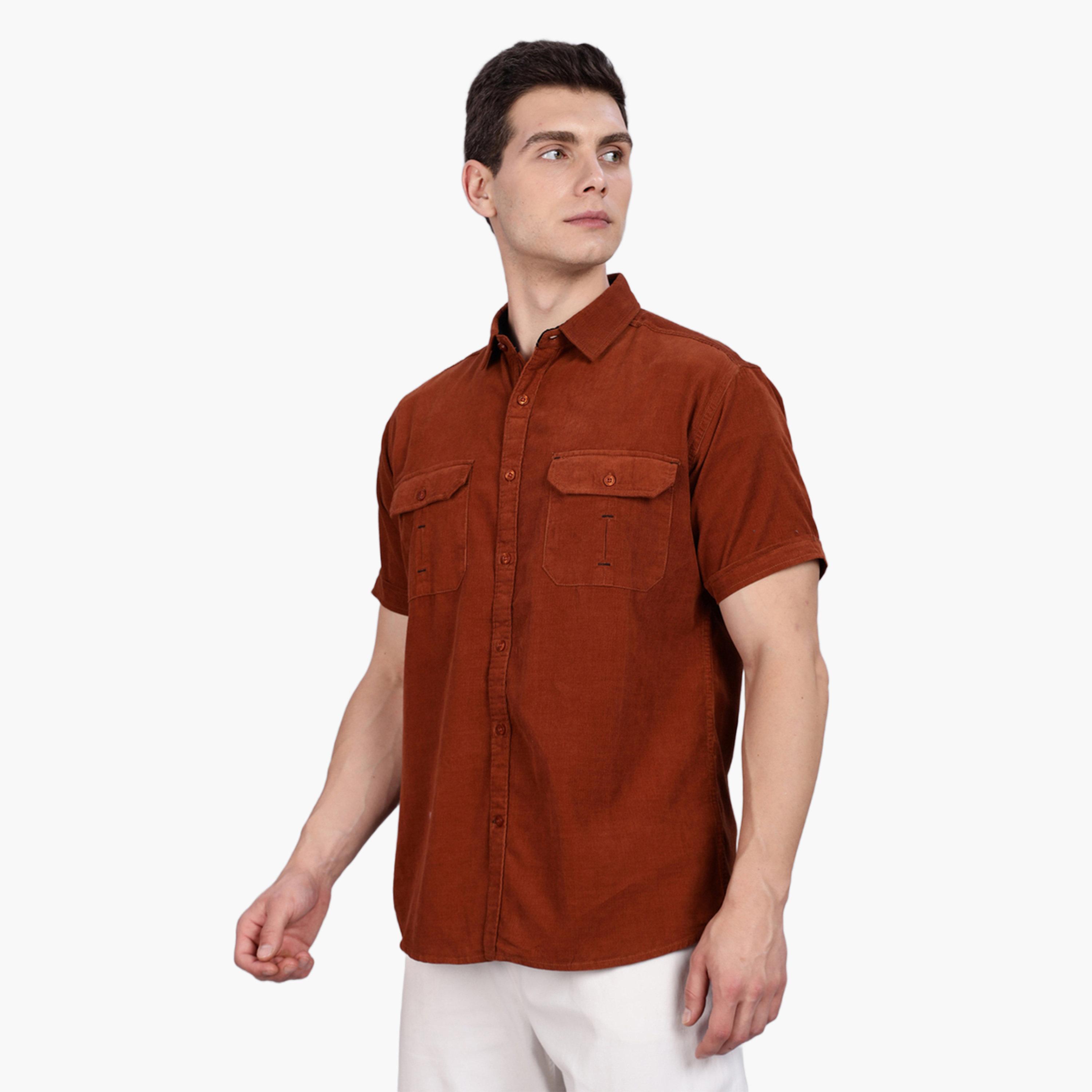 KUONS AVENUE X Styli Men Bronze Corduroy Short Sleeve Shirt-men-clothing-shirts-image-4