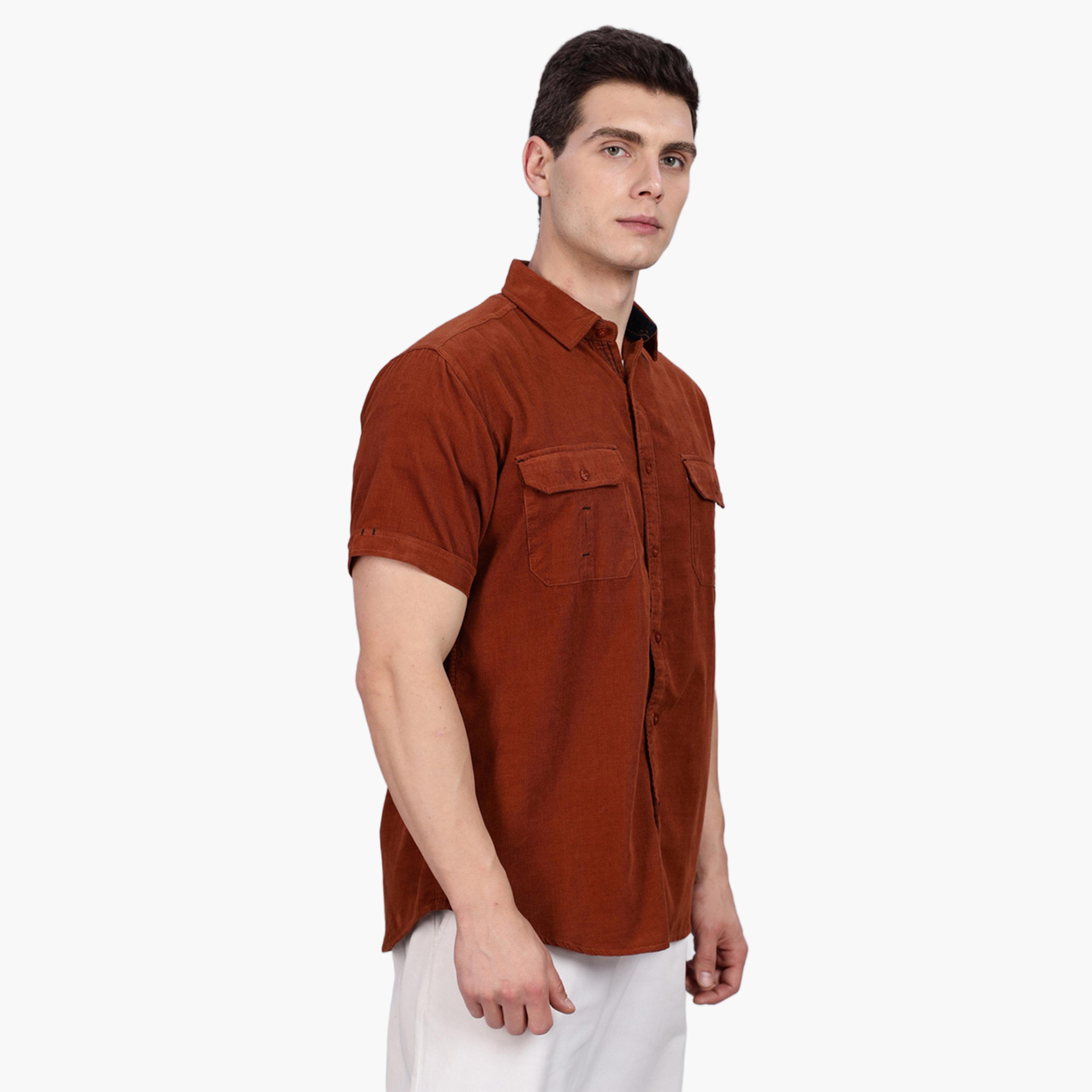 KUONS AVENUE X Styli Men Bronze Corduroy Short Sleeve Shirt-men-clothing-shirts-image-5