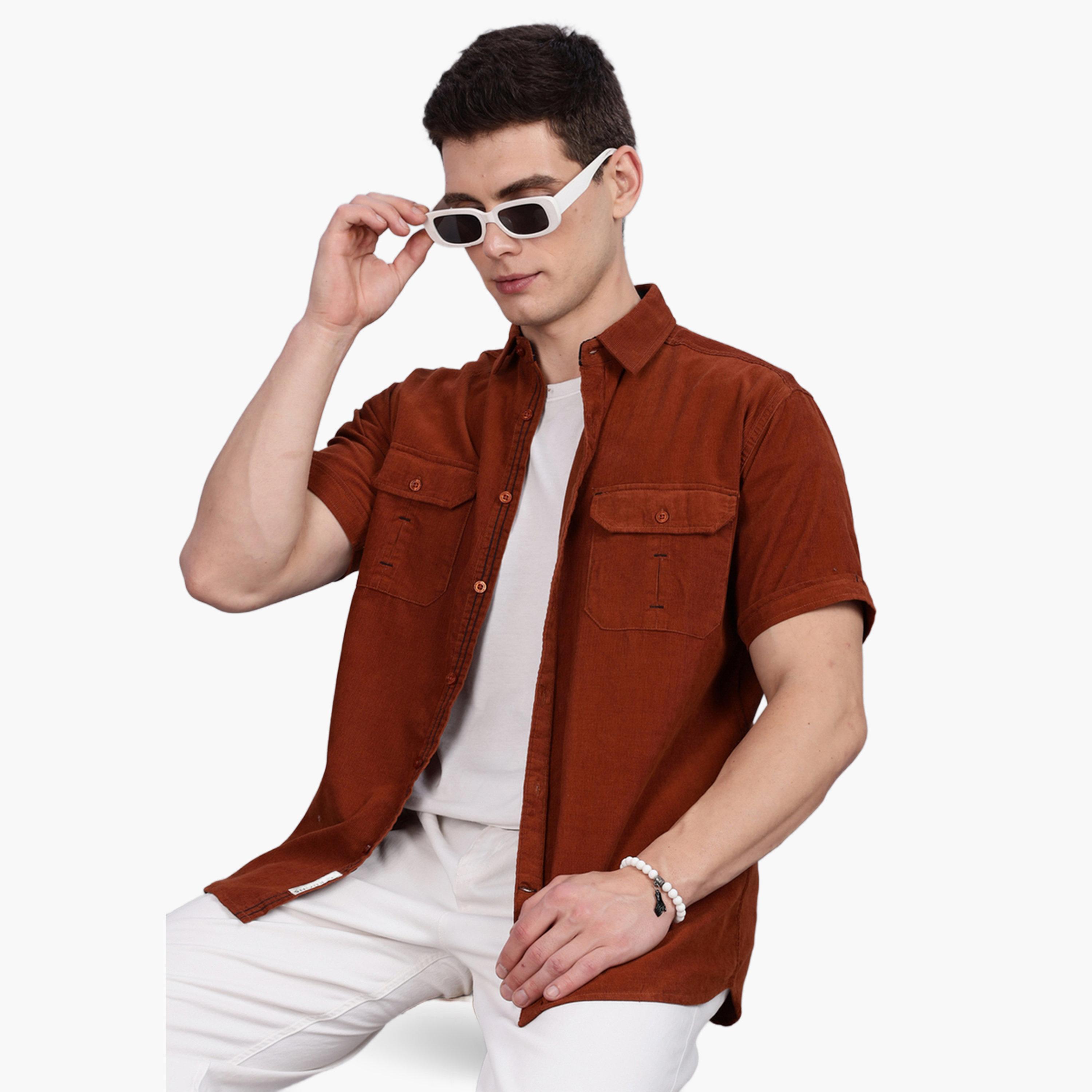 KUONS AVENUE X Styli Men Bronze Corduroy Short Sleeve Shirt-men-clothing-shirts-image-6