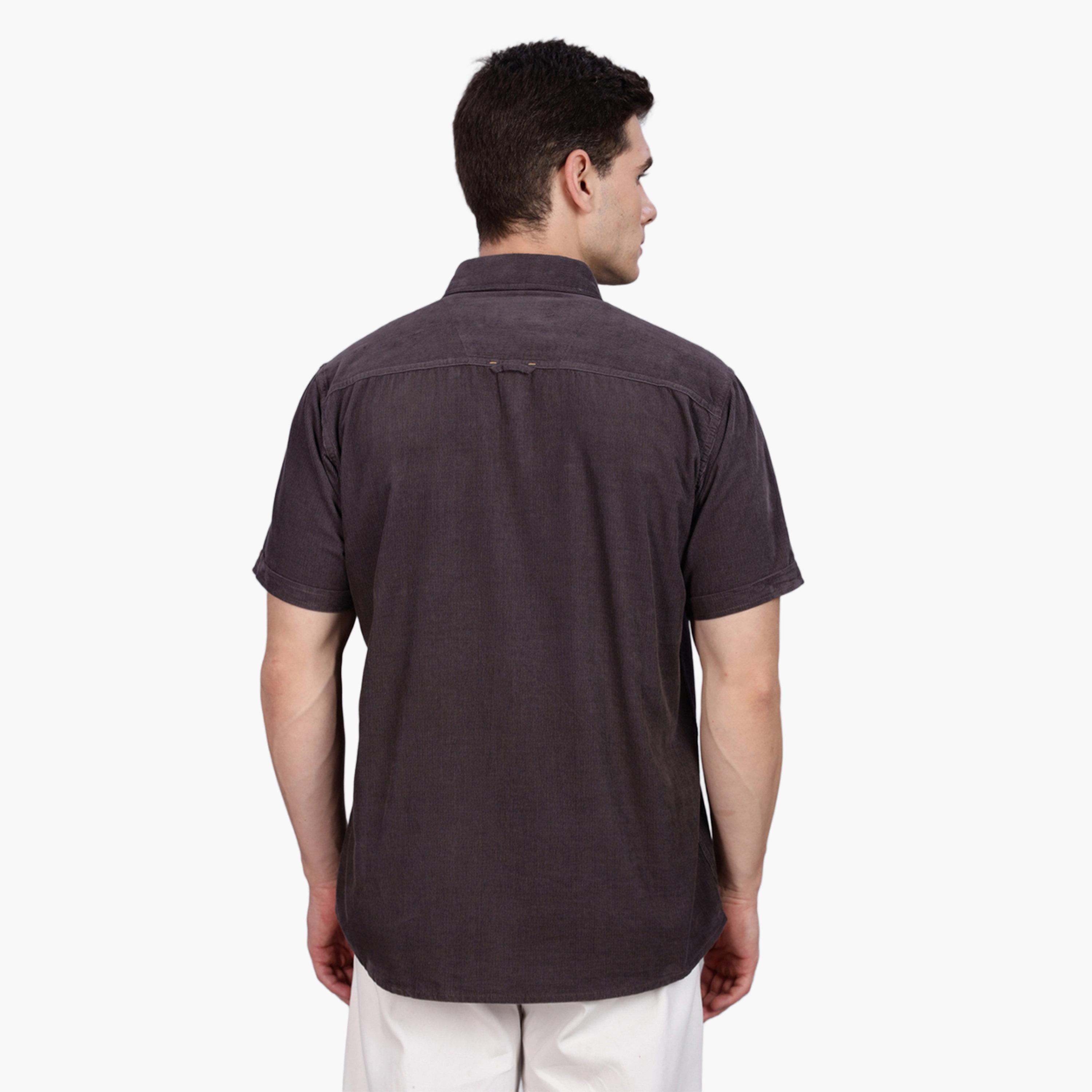 KUONS AVENUE X Styli Men Grey Corduroy Short Sleeve Shirt-men-clothing-shirts-image-3