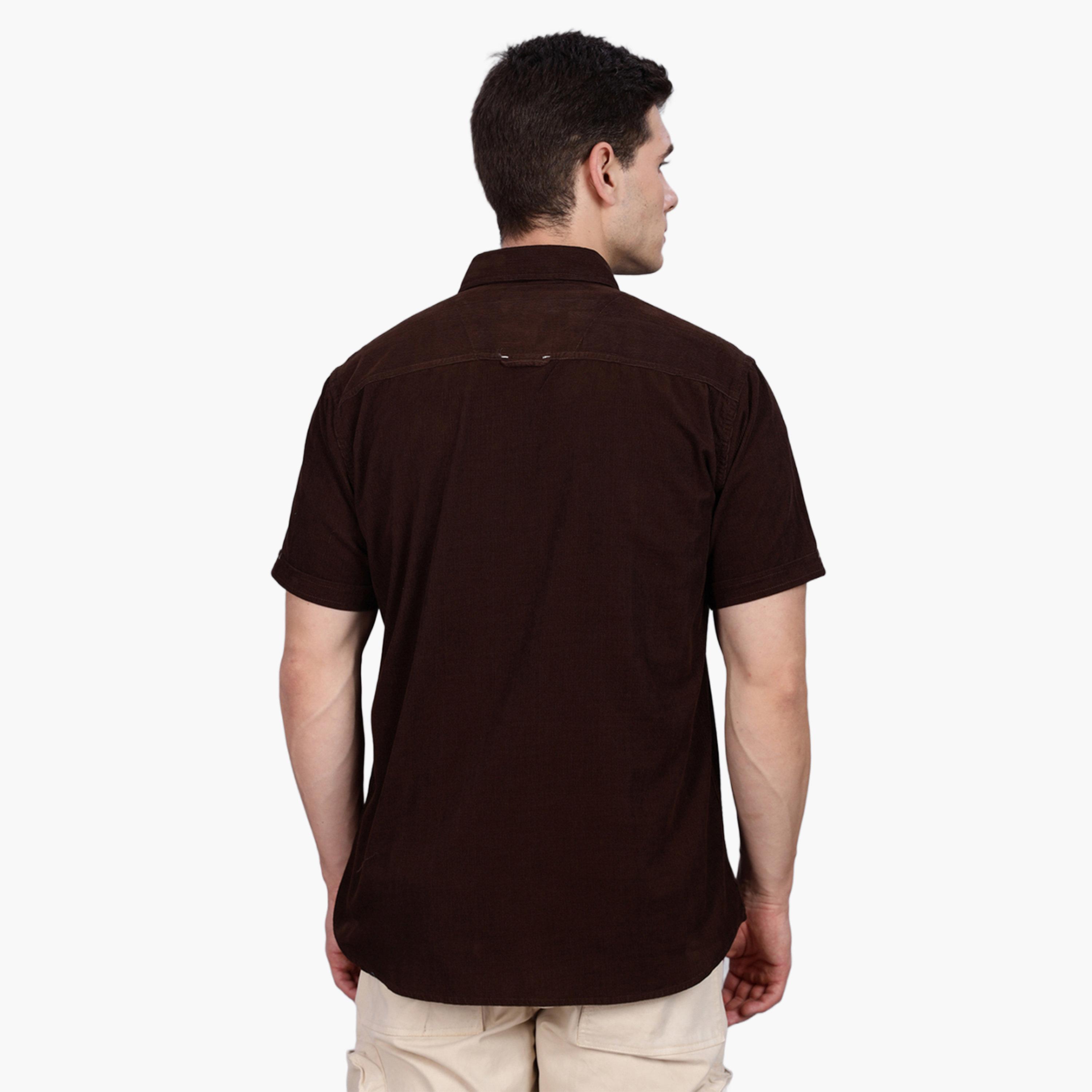 KUONS AVENUE X Styli Men Brown Corduroy Short Sleeve Shirt-men-clothing-shirts-image-3