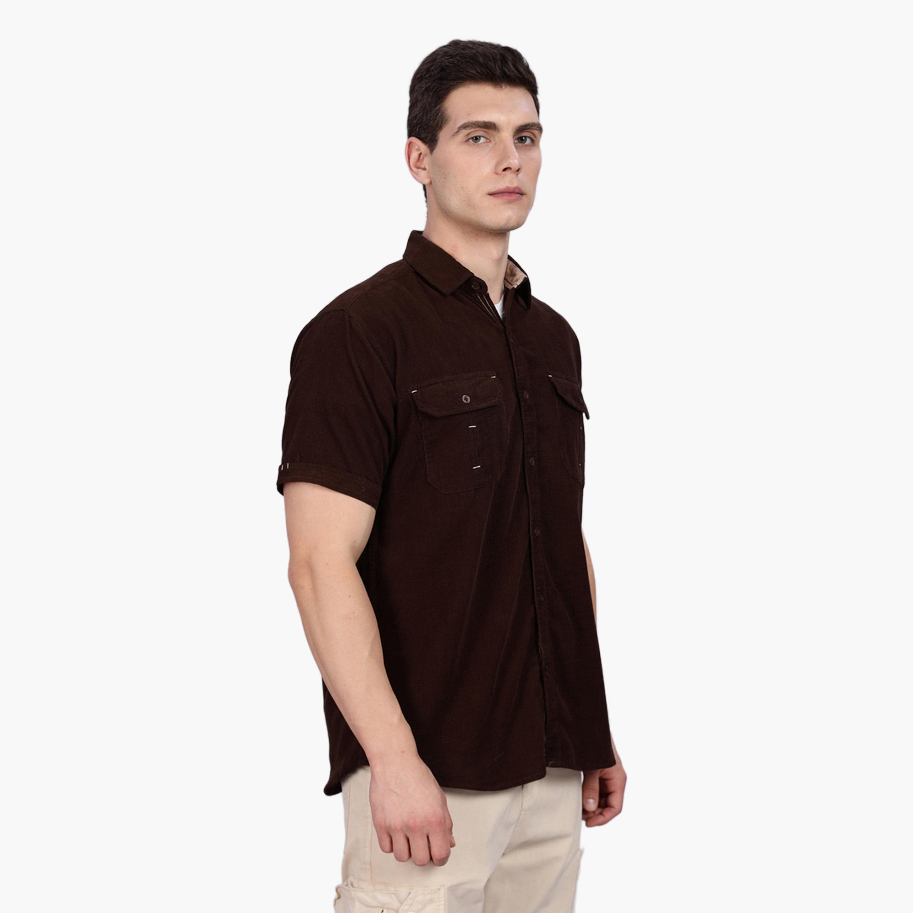KUONS AVENUE X Styli Men Brown Corduroy Short Sleeve Shirt-men-clothing-shirts-image-4